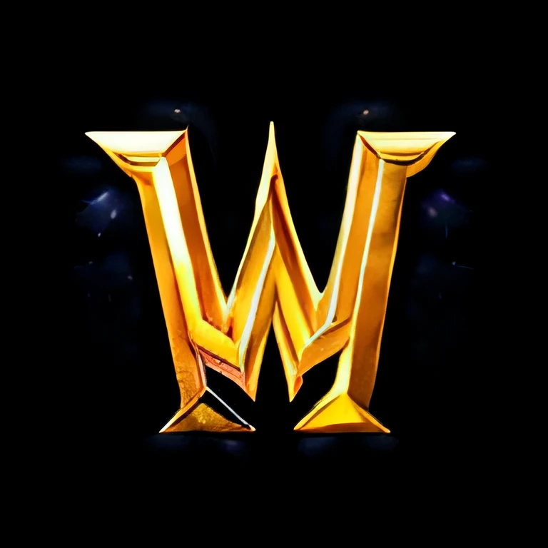 Close up of golden letter w on black background, World of Warcraft spell icons, world of warcraft, from world of warcraft, Warcraft style, World of Warcraft style, from warcraft, world of warcraft, The letter W, world of warcraft, Wow a lot, from wow, in world of warcraft, World of Warcraft style