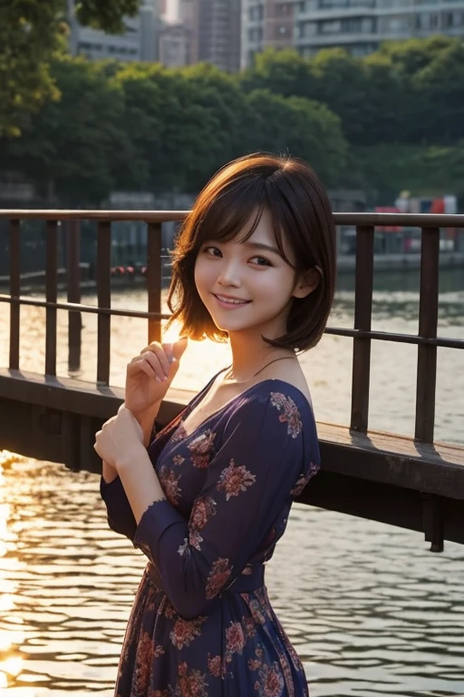 (Hyper Reality: 1.35), (Realistic: 1.4), A beautiful Japanese woman, smile, alone. light makeup, masterpiece, 最high quality, high quality, alone, Very good, Latin, puberty, Only one girl, Well-trained, muscular, slim body,small nipples, large breasts, ((最high quality)),((Hello)),((Very delicate and beautiful)),((Very shallow depth of field)), Hmph,((Incredibly shallow depth of field)). family friendly)), (((Very delicate and beautiful)), (((Very shallow depth of field))), Hmph, (((Unbelievably absurd))), (((Black Hair )))) ))), (((Shortcuts))), (((Bob Hair))), ((( Camera Eye)))), (((small ))), (((A happy and wonderful smile))), poor, my + background, Dynamic Angle, Focus on women, {Particles of light}, Detailed background, Soft lighting, (dramatic) sunset), sunset, very beautiful sunset, Live Action, Realistic, cute smile, (blurred background), 13 years old,, ((wind)), ((Movement)), ((emotion)), ((colorful)), ((Baby Face)), ((Beautiful Teeth)), Wither, sea background, No makeup, full body, ((((side boob)))), off-shoulder bikini,