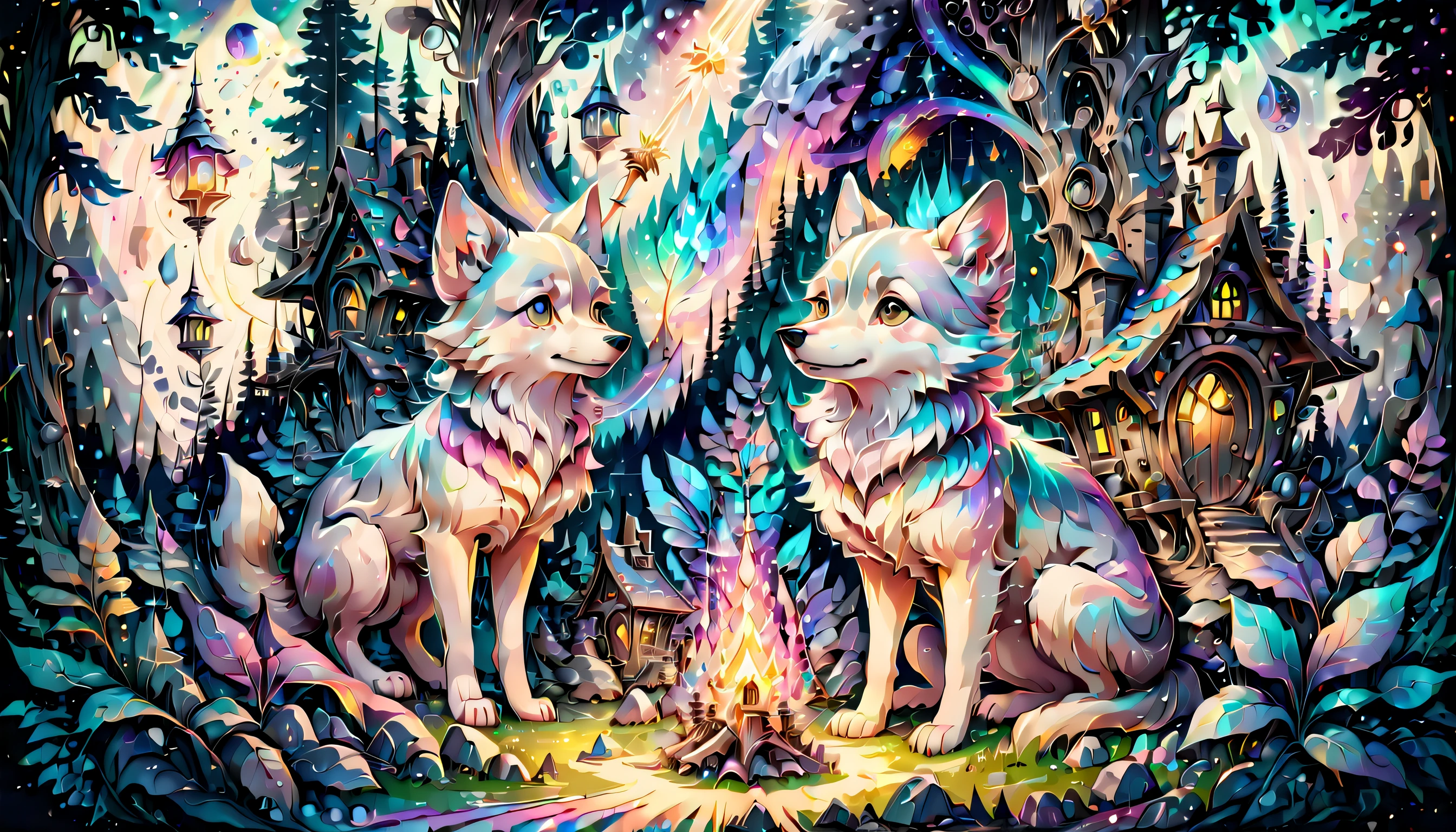 (((Stunning composition featuring a holographic rendered illustration of a cute fairy village:1.3))), Elegantly juxtaposed against the backdrop of the cosmic sky, The fantastic glow of the moon and the vivid colors of the earth, Image with multiple exposure effect, painterly、a picture、Media mix in illustration, Amazing sharpness and unparalleled clarity, Captivating and breathtaking details that look almost unrealisticBreath-taking details that are extremely attractive:1.3))), Brush stroke techniques with exquisite details that are very unrealistic, Stunning brush stroke techniques with exquisite unrealistic details, (((Add gel ink to create dark cyan full color:1.3))), crazy beautiful shine, Add impressive high contrast scenes, Overall amazingly beautiful, Amazingly accurate and elaborate throughout, Overall represents a stunning beautiful visually feminine enchanting watercolor masterpiece, Crazy shine further enhances the otherworldly atmosphere, Proof of the sensibility and delicate technique of a professional artist, (((Unparalleled sharpness and clarity:1.3))), (((Very beautiful detail shine:1.3))), (((Radiosity rendered in stunning 32K resolution:1.3))), (((All captured with sharp focus:1.3))), (((Highest detail quality:1.3))), (((high beauty quality:1.3))),
