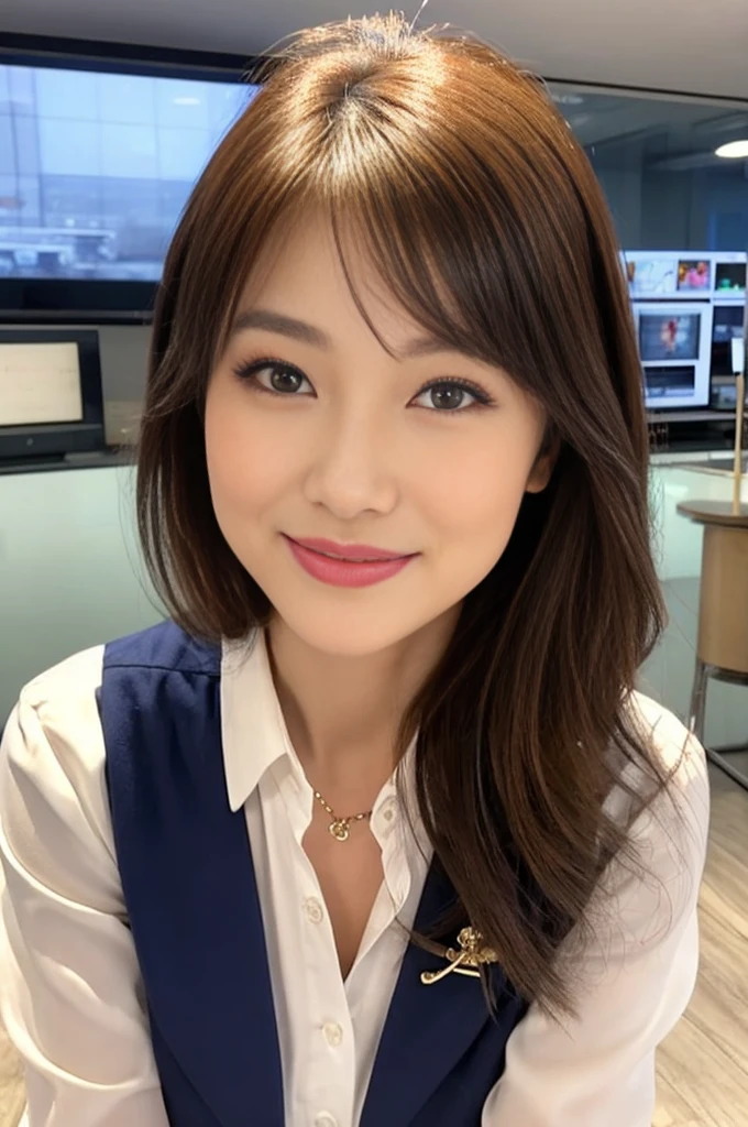 The most beautiful woman who works as a newscaster、with shiny brown ...