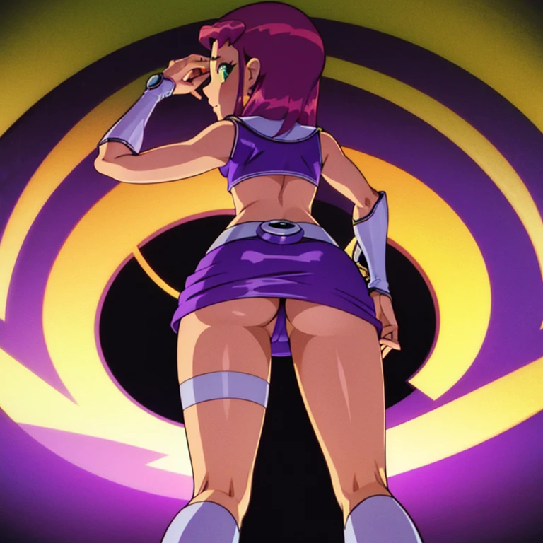 (((Starfire))), (bending over), (view from behind), Mini skirt,