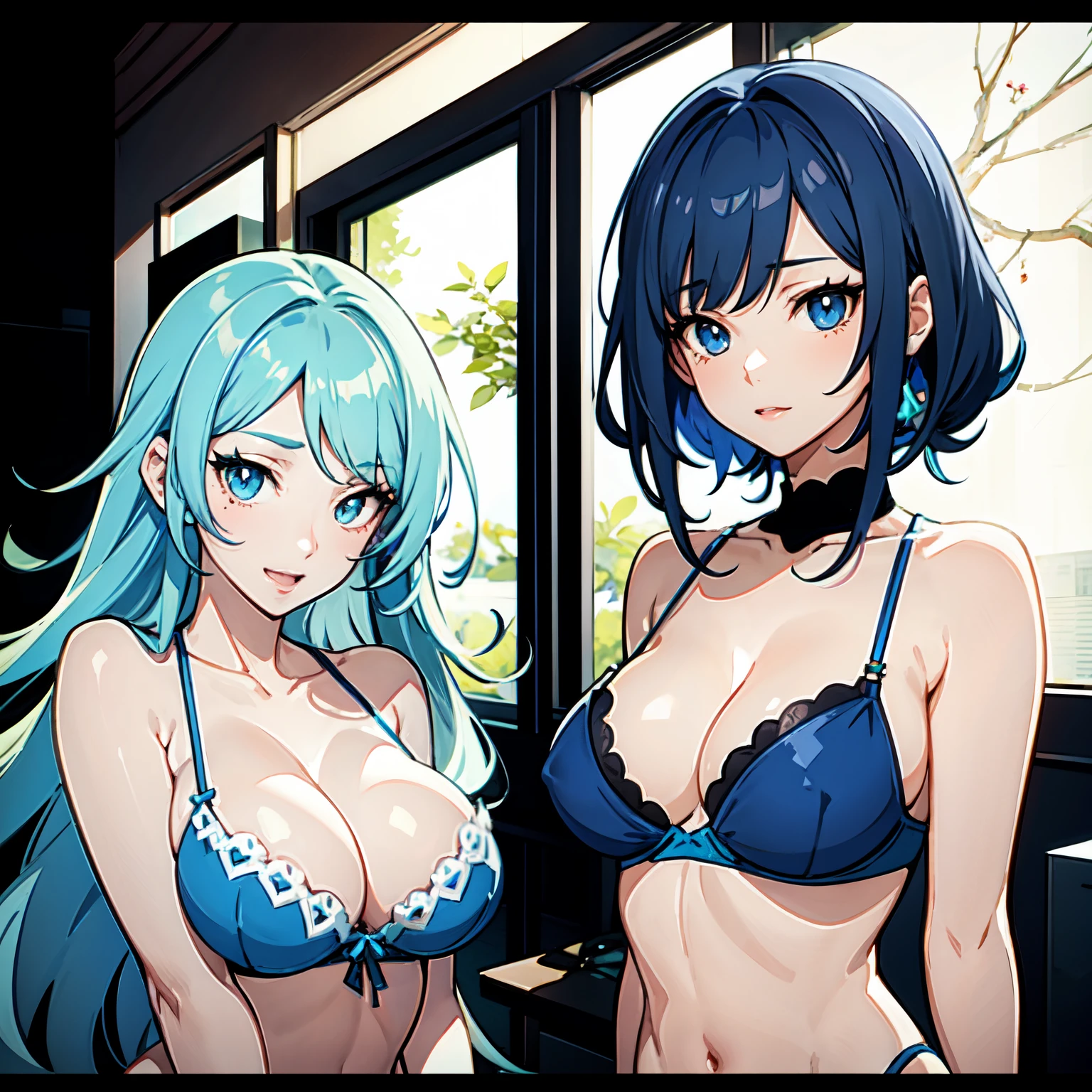 arafed woman with blue hair and a blue bra top posing for a picture, with blue skin, with blue hair, beautiful blue haired girl, anime inspired, , ahegao, anime girl , pretty girl with blue hair, blue bikini, anime girl in real life, ana from overwatch, ahegao face, 2 d anime, 2 d anime style