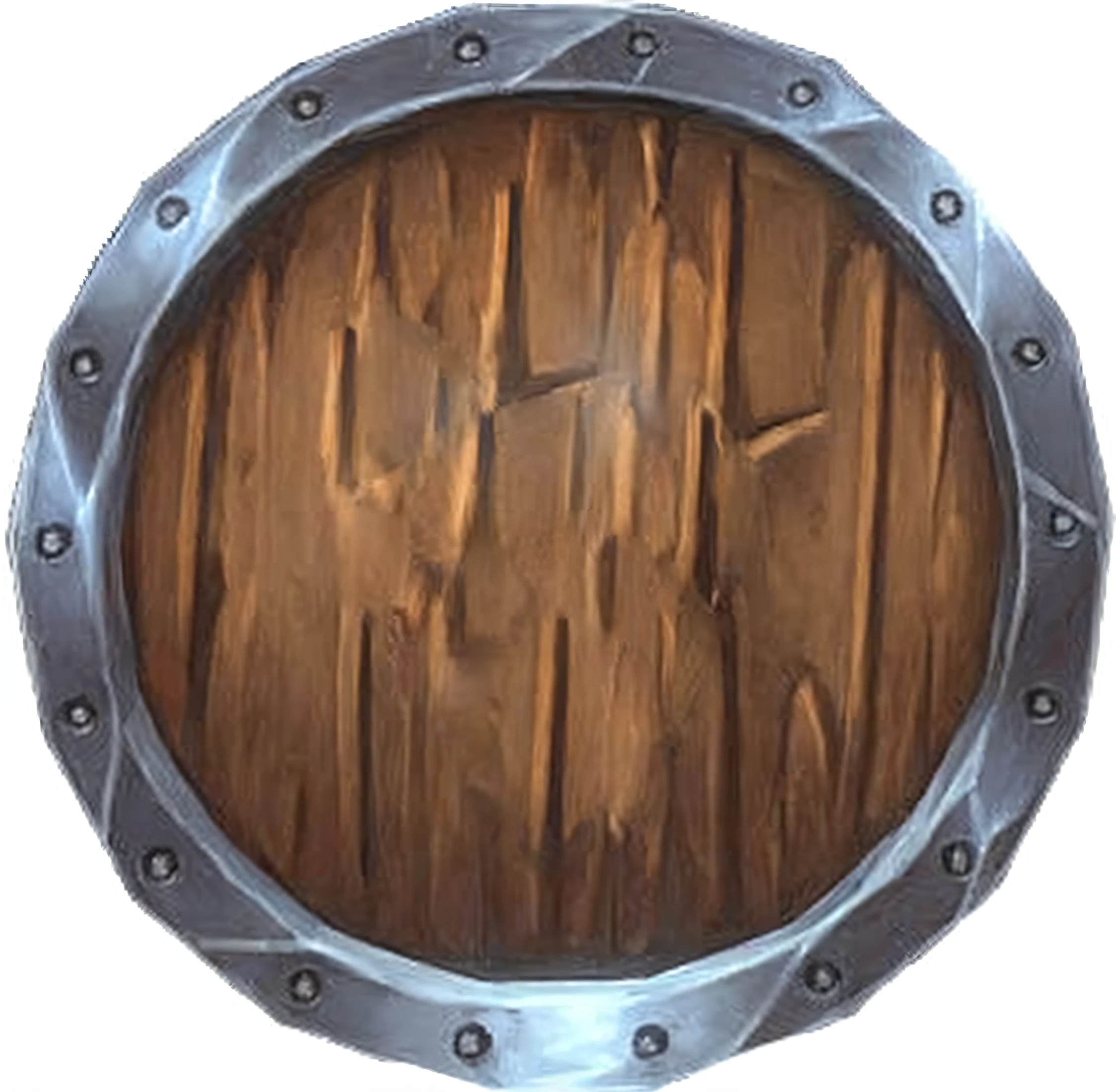 (Best quality at best,4K,8K,A high resolution,tmasterpiece:1.2),ultra - detailed,(actual,realisticlying,Photorealistic:1.37),Close-up Shot Shot,Wooden and metal plates with rivets,fantasy shield,Impressive design,petal shaped shield,dong,barrel chest,Wooden armor,round background,Coat of arms,Spiked mace and shield,dong,boobplate,round doors,round window,rpg game,Armor plates,Raise the shield,Large round windows,wooden fortress wall