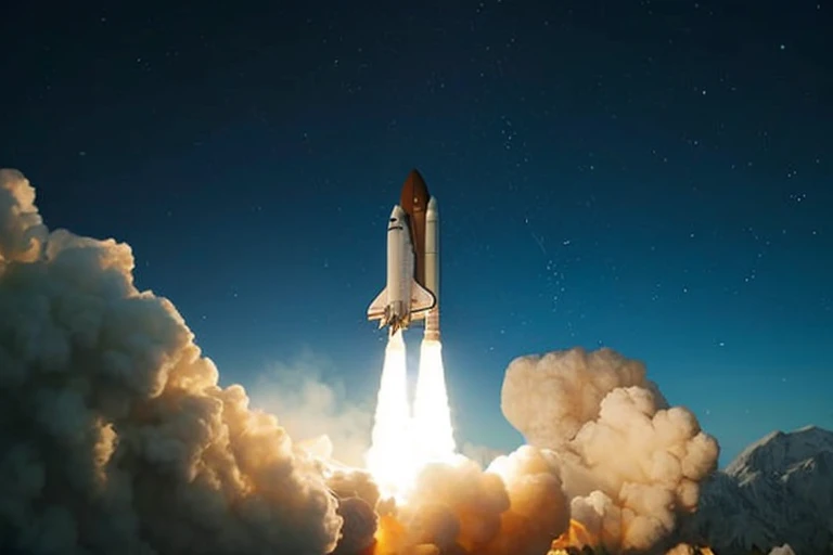 Close-up of space shuttle taking off into the sky, Rocket launched into the sky, rocket launch, launching to space, spaceship in the sky, rocket launch, SpaceX Starship rocket launch, space shuttle, spaceship in space, blue v2 rocket in space, rocket launch, author:Christian Zartman, Fly a small space shuttle, spaceship landing
