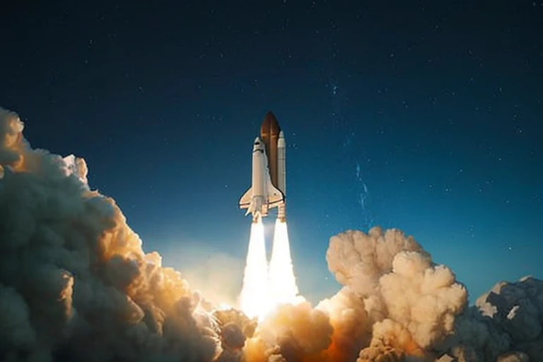 Close-up of space shuttle taking off into the sky, Rocket launched into the sky, rocket launch, launching to space, spaceship in the sky, rocket launch, SpaceX Starship rocket launch, space shuttle, spaceship in space, blue v2 rocket in space, rocket launch, author:Christian Zartman, Fly a small space shuttle, spaceship landing