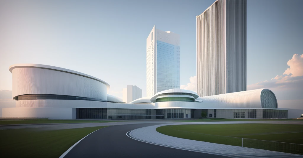 a rendering of a large white building with a green roof, detail render, artists impression, concept drawing, architecture render, architectural render, conceptual rendering, artist's impression, vue 3d render, artist impression, ground-level view, ground - level view, architectural concept, 3/4 view, 3 / 4 view, vue render, perspective view, digital render