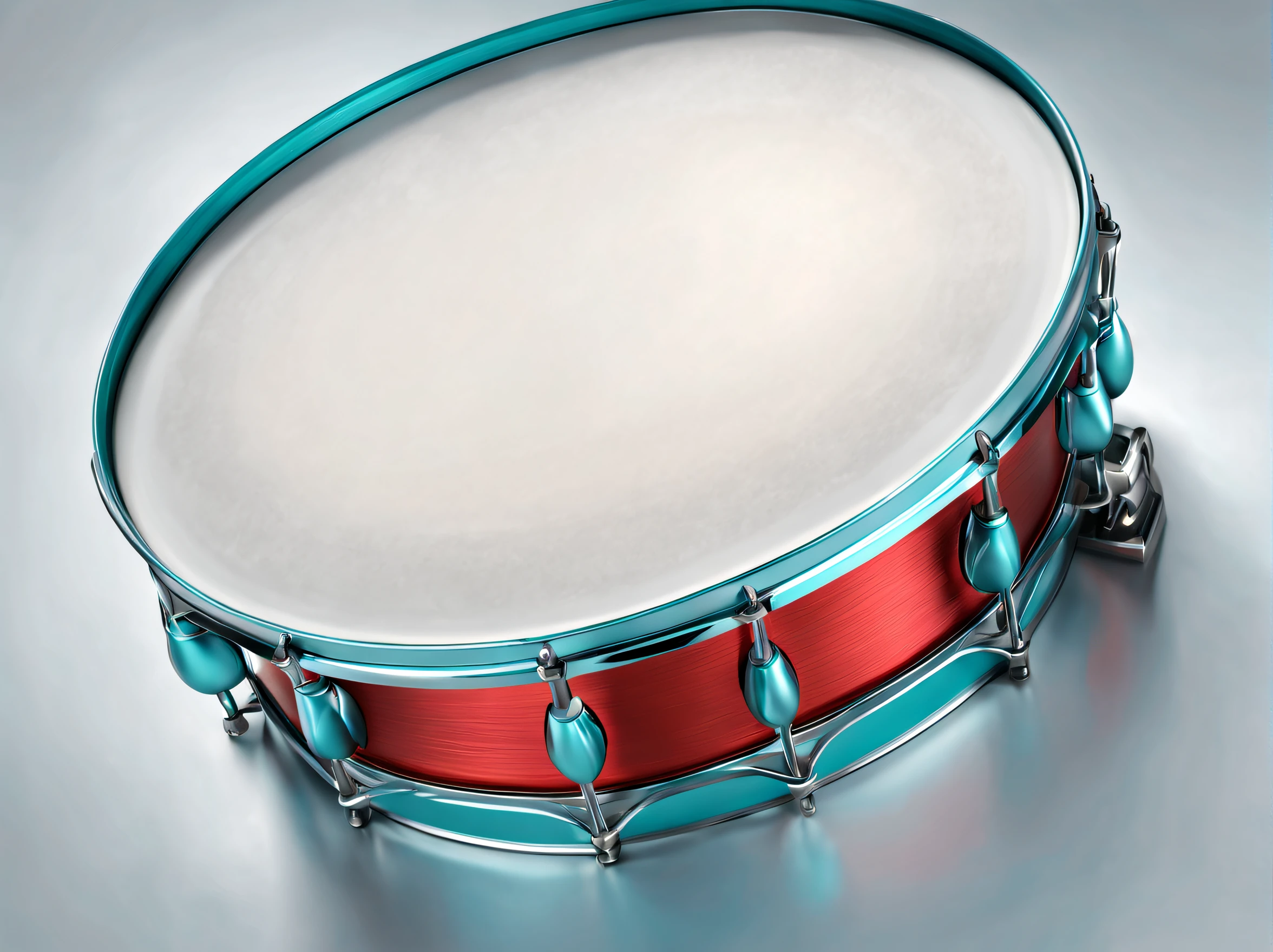 close-up de um (((tambor))) with edges and brushed steel, com cores verde-azulado e vermelho, 3D icon for logo, royal icon, Icon Resource, feito com ilustrador, 3 d illustration, simbol, Real illustration, arte renderizada, icon, app icon, instrument illustration. ultra detalhado, 8mm camera, real e perfeito.