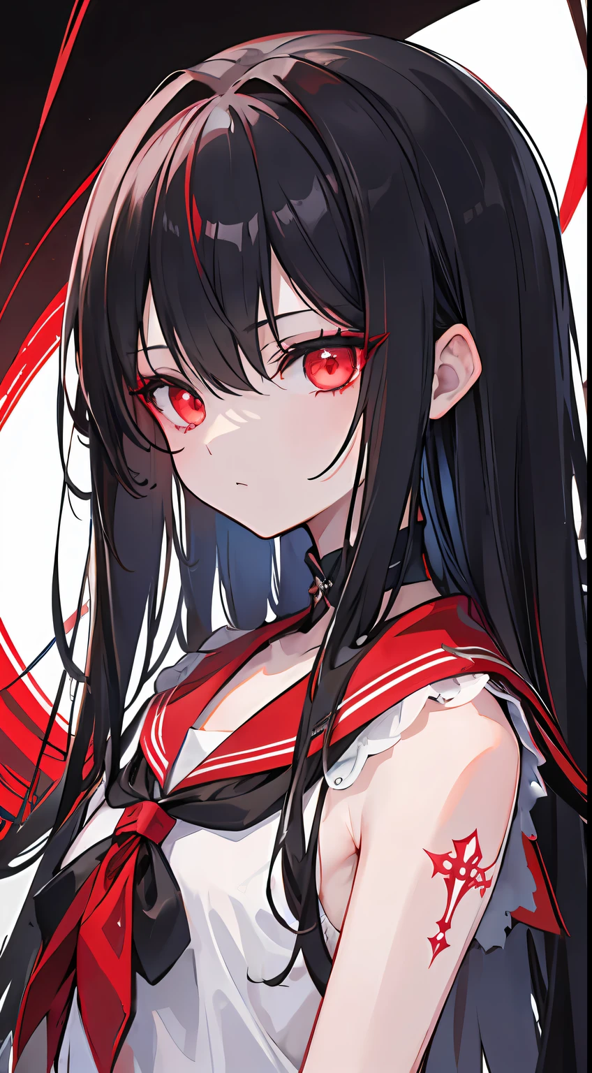 1girl, Masterpiece, young girl, hiquality, (navy blue hair), (straight hair), (Twintail), (hairlong, red eyes, ((Deatil face)), in night, night  sky, With the Moon, full moon, With the stars, Dark, little smile, Black Jumper, white hole