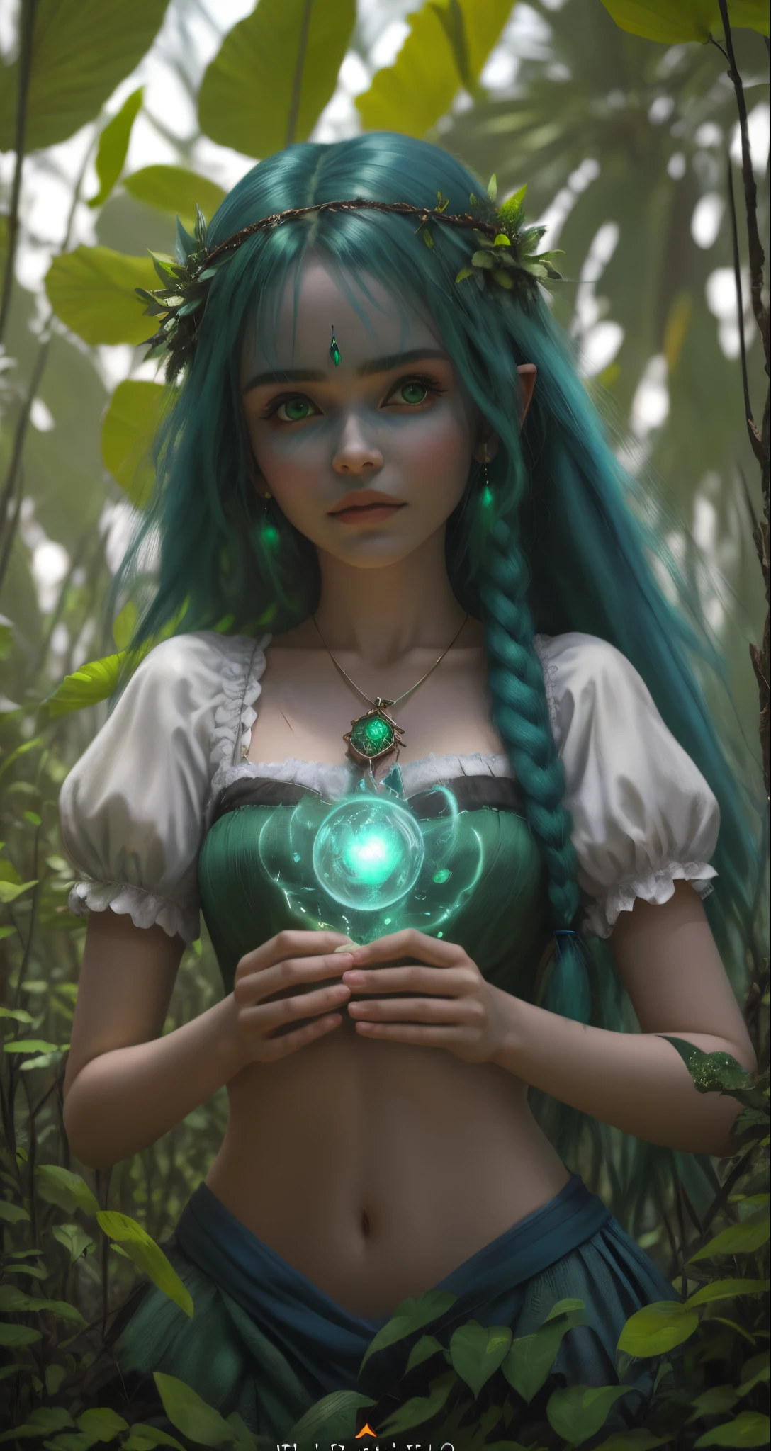 garota de cabelo azul, uma garota na floresta, fantasy movie poster, garota de cabelo azul,  garota em uma floresta ao anoitecer, magia por todo o lugar, por do sol, Jinx de Arcane, garota em um jardim cheio de flores, traces of green magic, magia verde