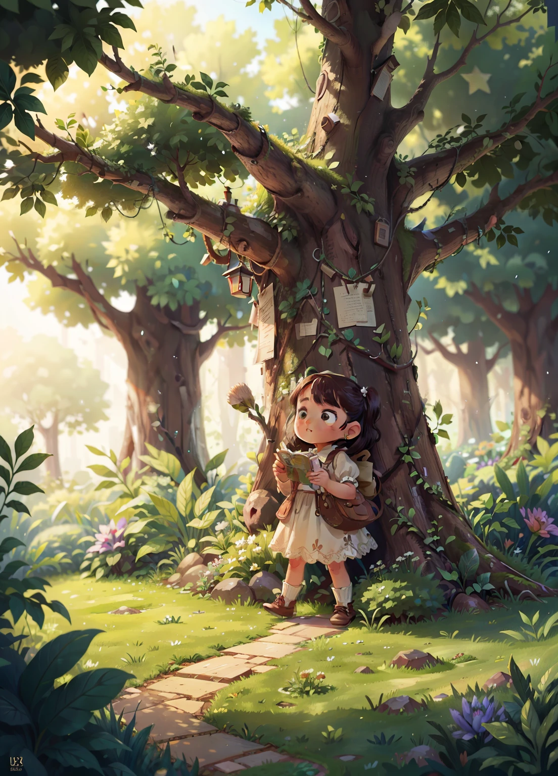 big tree in the middle of the garden in the backyard of the house, linear art, Illustration, Best Quality, masutepiece, Ultra High Resolution, Perfect quality, clear focus star piece: 1.2) (Realistic: 1.2) (Bokeh) (Best Quality) (Intricate details) (8K) (Sharp Focus)