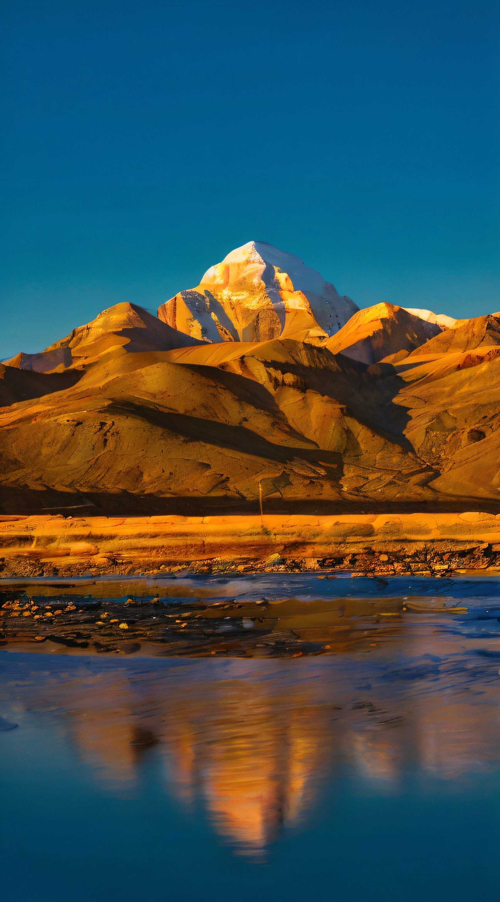 フォトリアリスティック，Desert river reflects mountains, , Shanti Himalayas , Stunning Himalayan landscape, Himalayas, wallpaper - 1 0 2 4, naranbaatar ganbold, golden mountain in the desert, am a naranbaatar ganbold, in vast tranquil landscapes, There  a snow mountain and , tengri