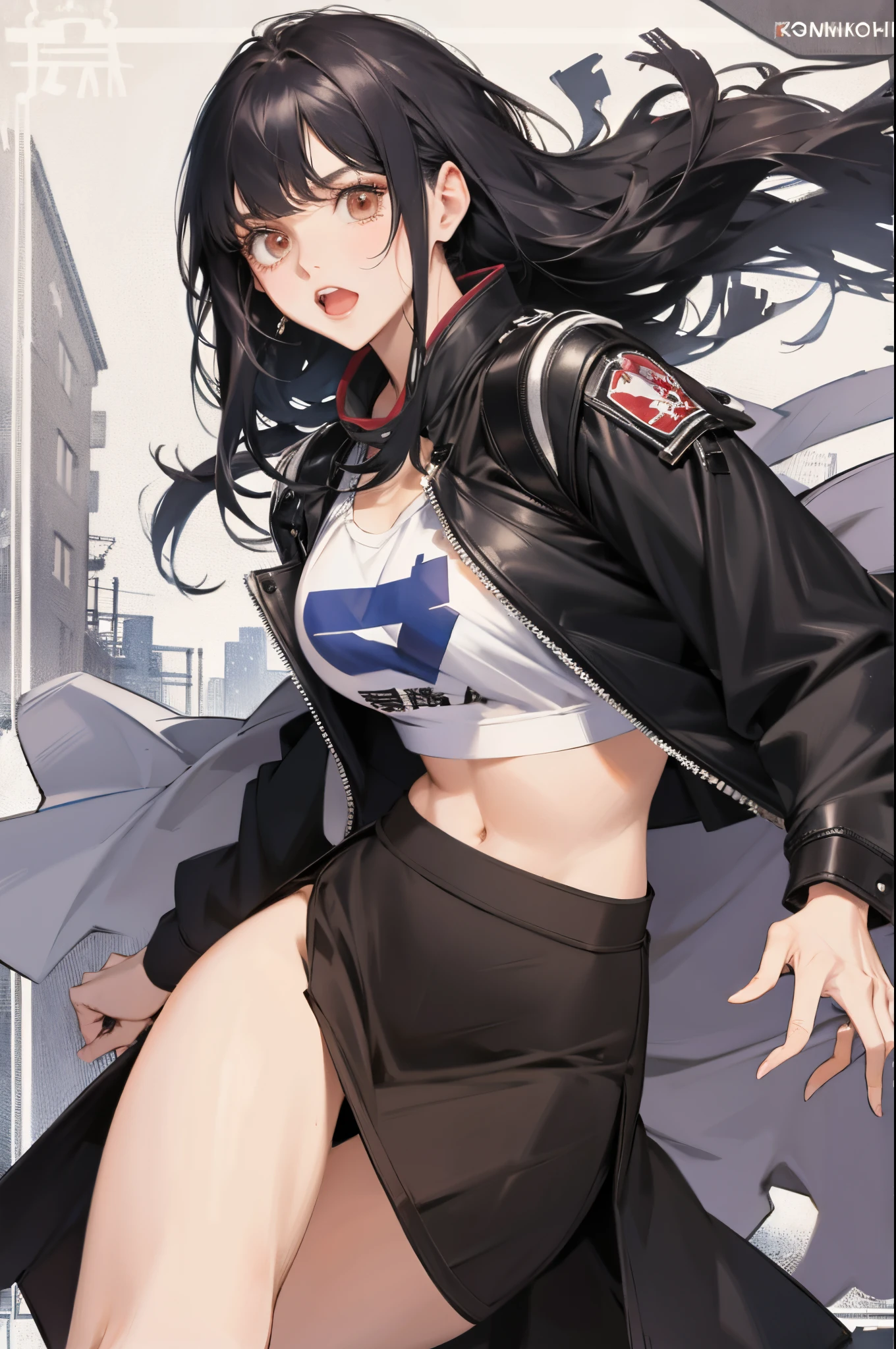 komishuuko,having fun,Student clothing,Superskirt,Crop topping,Cuir,highly rendered,Detailed face,Fleshy thighs