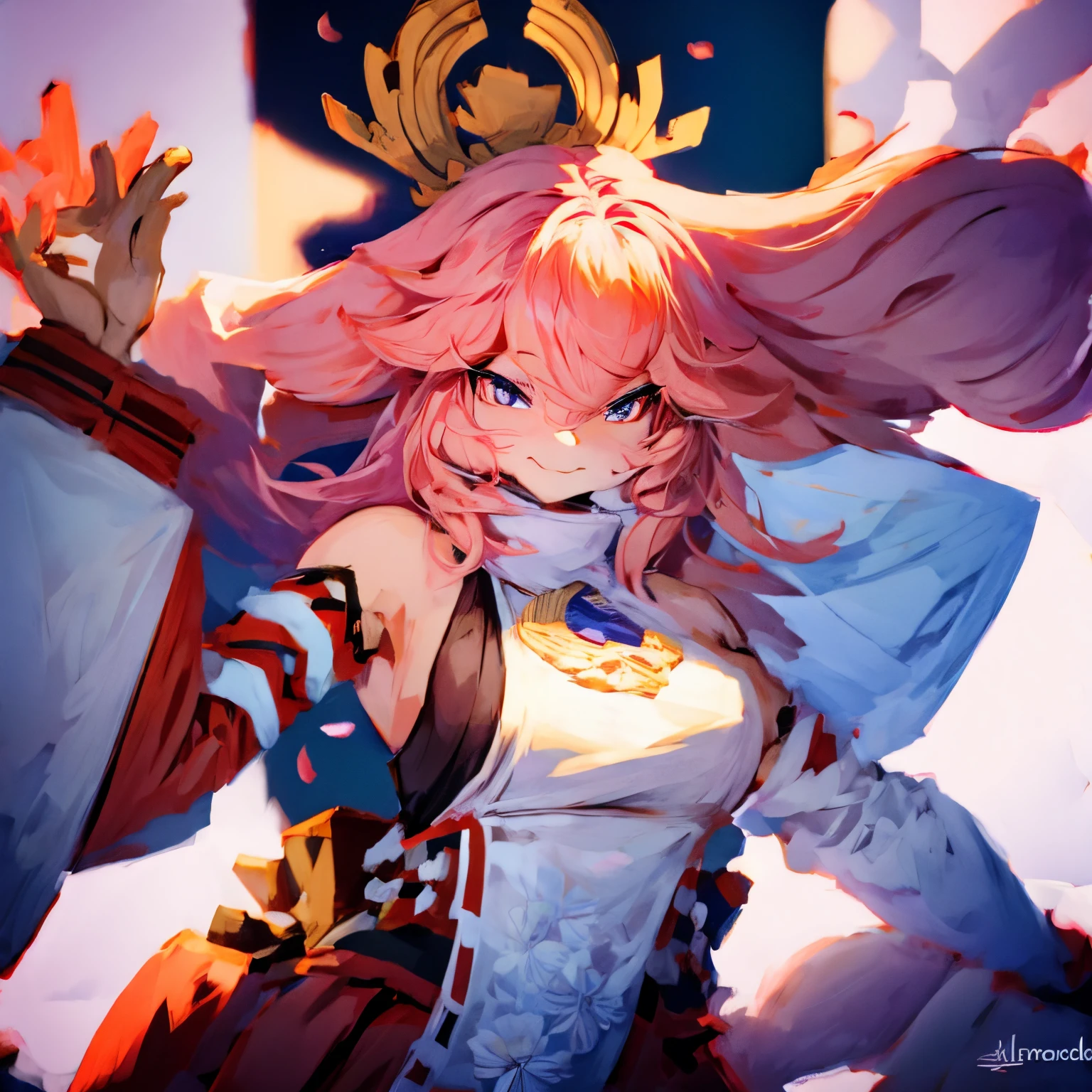 Long white hair,Slightly flat-chested,Weapon: Long gun,armour,tear-mole,Handsome,Radiates red pupils,schoolgirls,Bunched hair