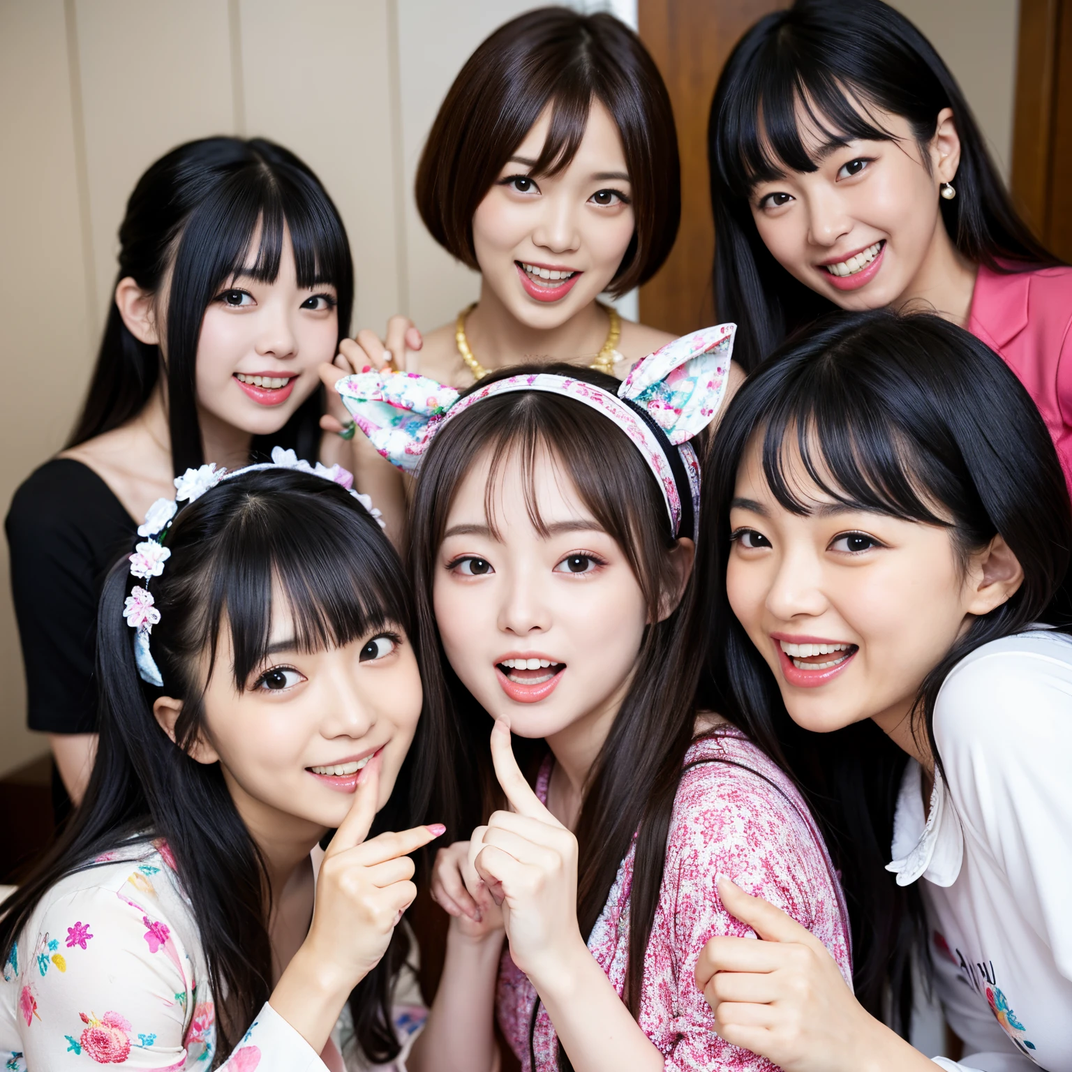 BEST-QUALITY, MASTERPIECE, ULTRA-HIGH-RESOLUTION, (PHOTOREALISTIC:1.4), RAW-PHOTO, ULTRA DETAILED, PERFECT-ANATOMYS,
at midnight, 3girls, all the most popular Japanese idols, at drinking-party in heavy-snowy-mountain, from above, faces-focus, all completely drunk, all laughing out loud, all extremely cute faces like a Japanese famous idols, all extremely beautiful big-black-solid-circle-eyes, all extremely beautiful colorful-hair, all extremely beautiful white-skins, detailed heavy-snowy-mountain, detailed drinking-party