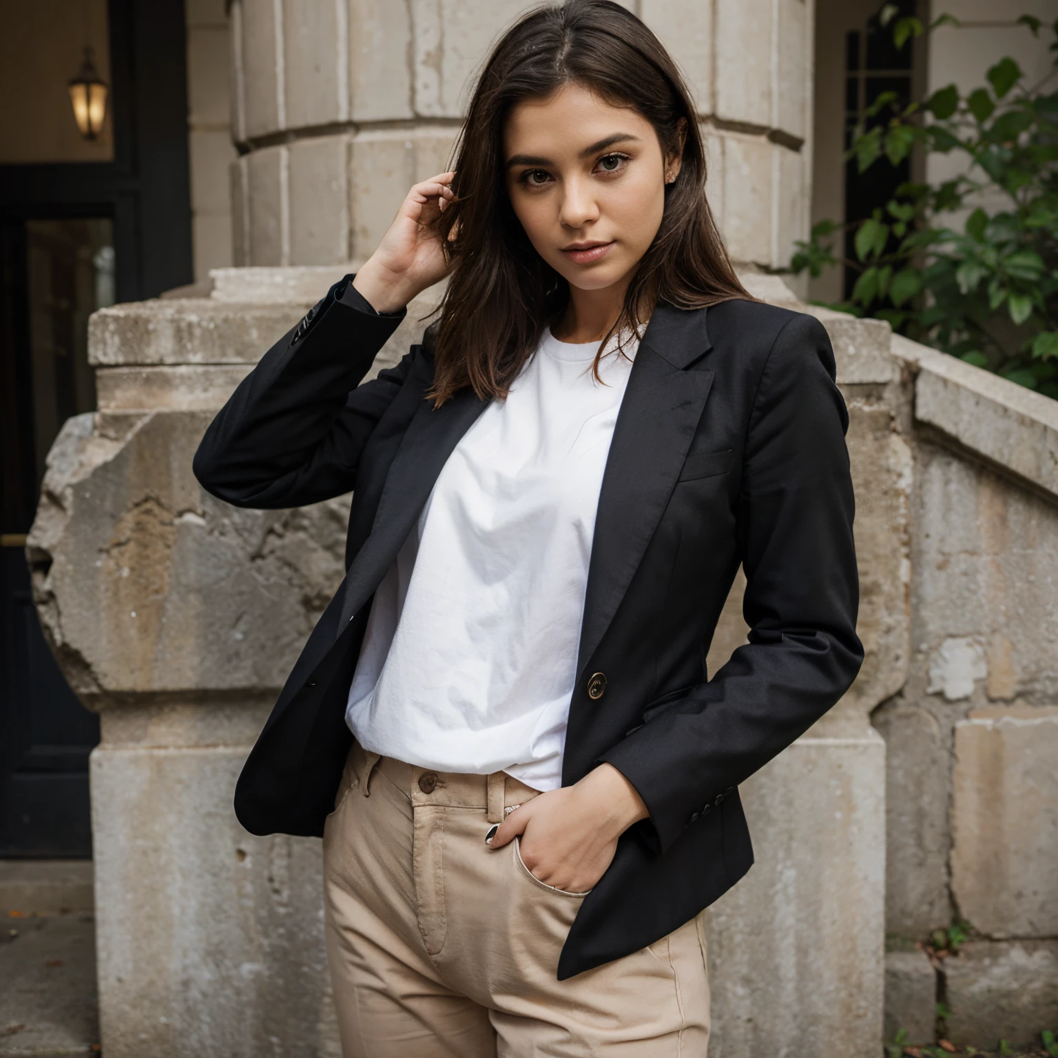 Change her outfit into men suit, rest of the picture stay the same.