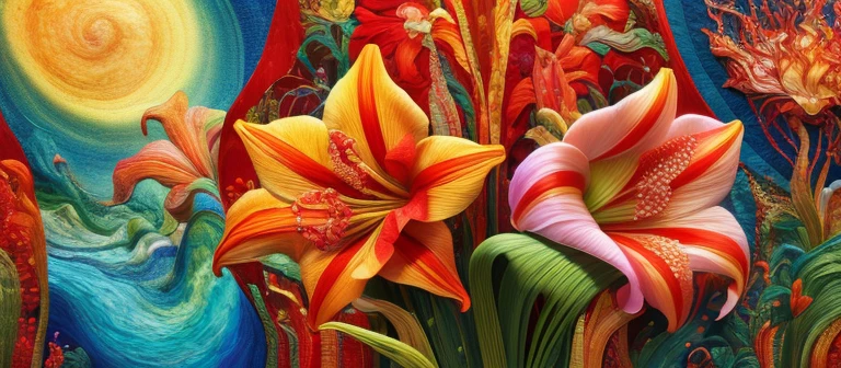 Best Quality, Masterpiece, extra high resolution, (photorealestic:1.4), surrealism, dream-like,
Amaryllis blooming, ((abstractionism)),
embroidery,