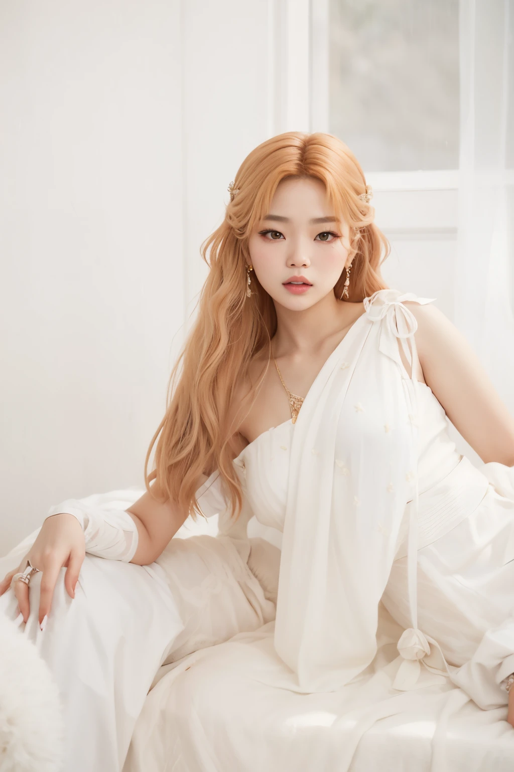 Un primer plano de una mujer con un vestido blanco sentada en una cama, Parque Roseanne de Blackpink, Blackpink Jennie, Heonhwa Choe, Lalisa Manobal, Retrato de Jossi de Blackpink, Song Hye - Kyo, Parque Ji-min, Jossi de Blackpink, JIA, Imagen filtrada, Taejune Kim, Sun Yunjoo, Brillante por la lluvia, Cl