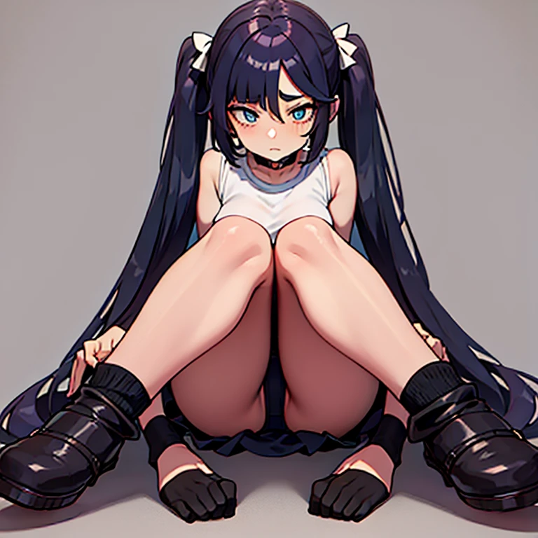Squatting, legs spread apart, Front view,
