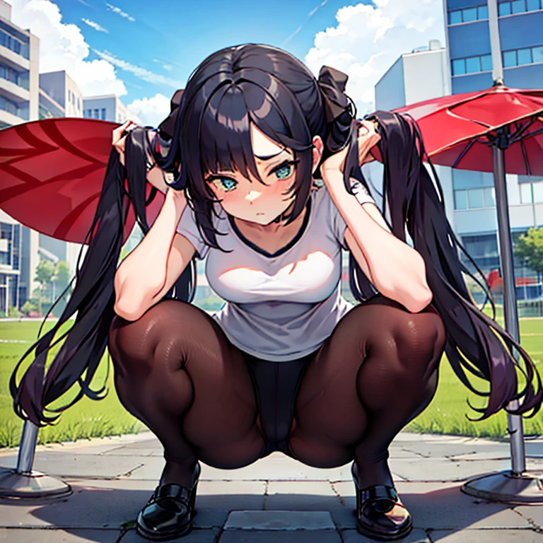 Squatting, legs spread apart, Front view,