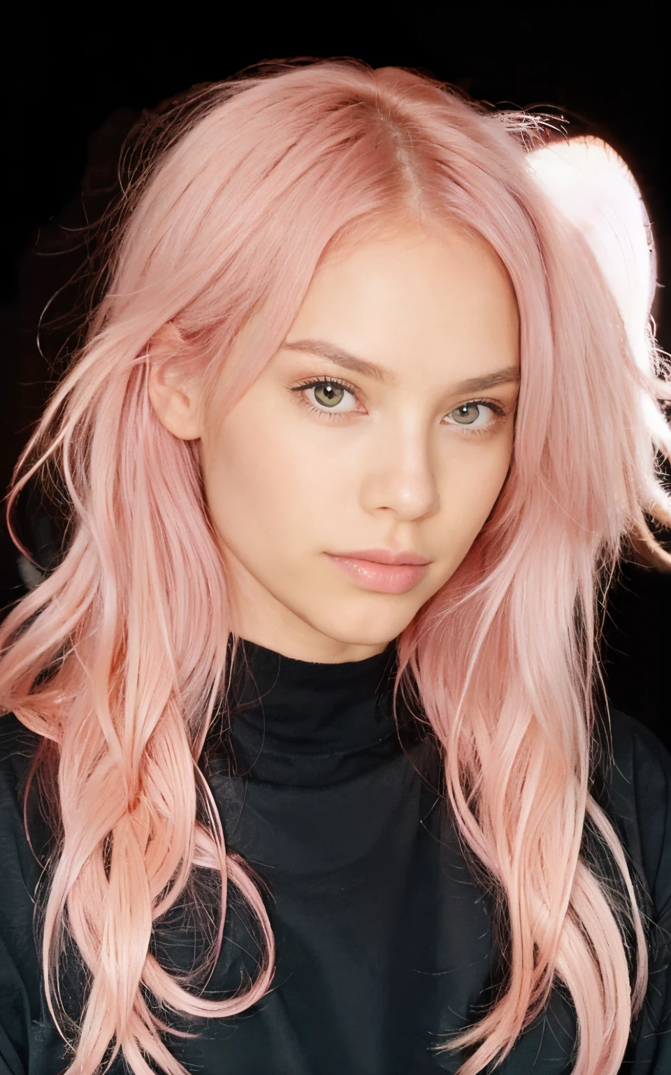 long pink hair, blak background, small beasts