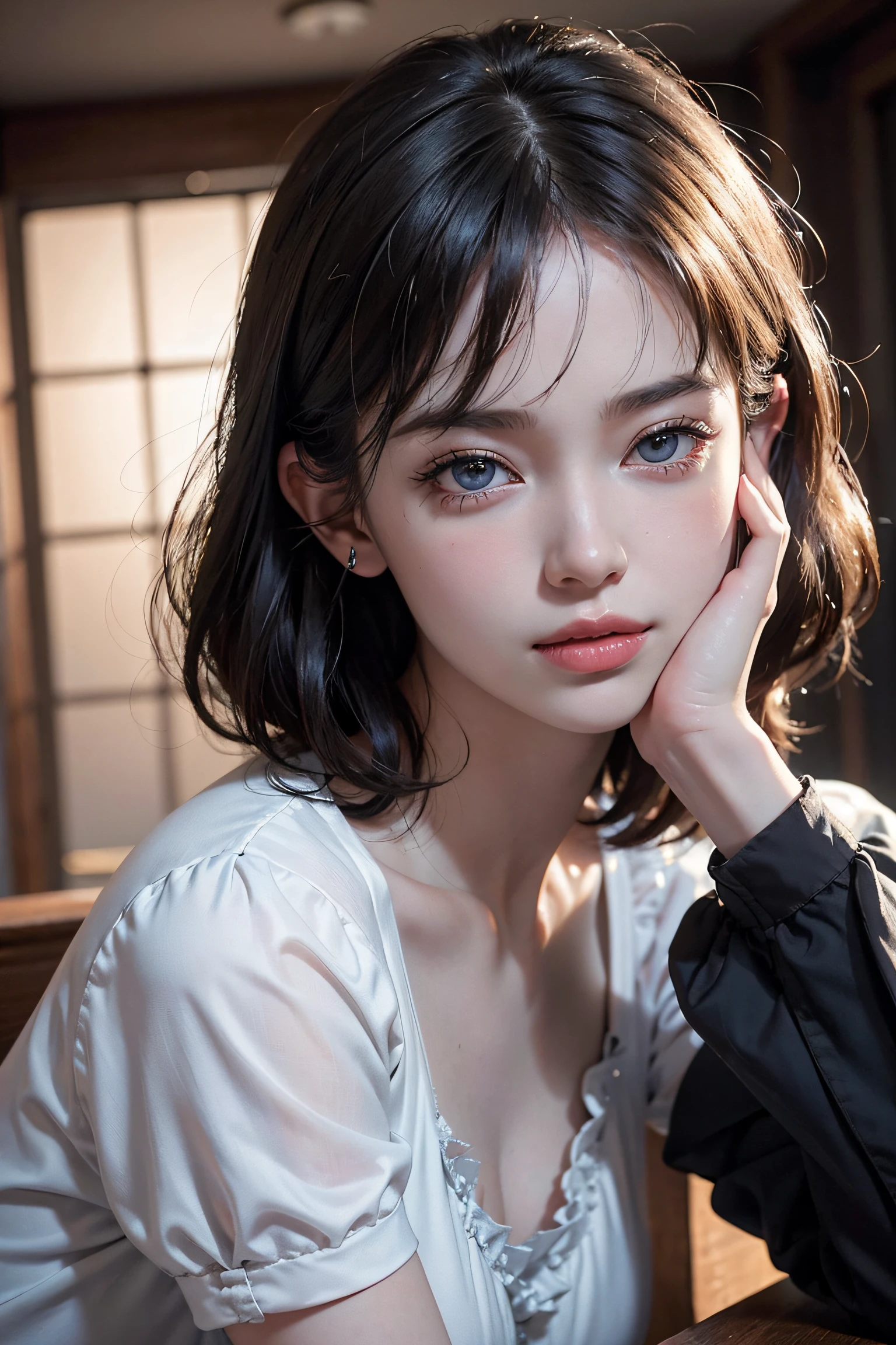 (Raw photo, Best Quality), ((nostalgia,Cile in the 1980s)),(Punk Girl:1.2),(Realistic, Photorealsitic:1.3), (short detailed hair), Outside,very pale skin,hyperdetailed face, Detailed lips, Fine eyes, double eyelid rack t-shirt:1.5),gaming headphone, Extremely delicate and beautiful, amazing, finedetail, masutepiece, Ultra-detailed, hight resolution,Best Illustration, Best Shadow,Convoluted,depth of fields,(Close-up of a young and beautiful maiden:1.2),Iris heterochromatic pupil,(Shy smile),(Movie angle),Sharp Focus, Volume Fog, 8K UHD, Digital SLR, High quality,( film grains:1.4), 富士XT3,(view the viewer), pale skin,sit pose