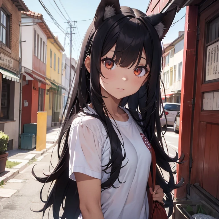 fox girl of an age of 24 years, poca ropa, ropajes con detalles de oro, egipcia, orejas de anubis, ojos rojos, mirando al espectador, con los brazos elevados, piel morena, cola de zorro, alta defincion en el detalle, cabello muy largo, mechones de color rojo, fondo desertico, incada, cuerpo completo, ojos rasgados, sexy