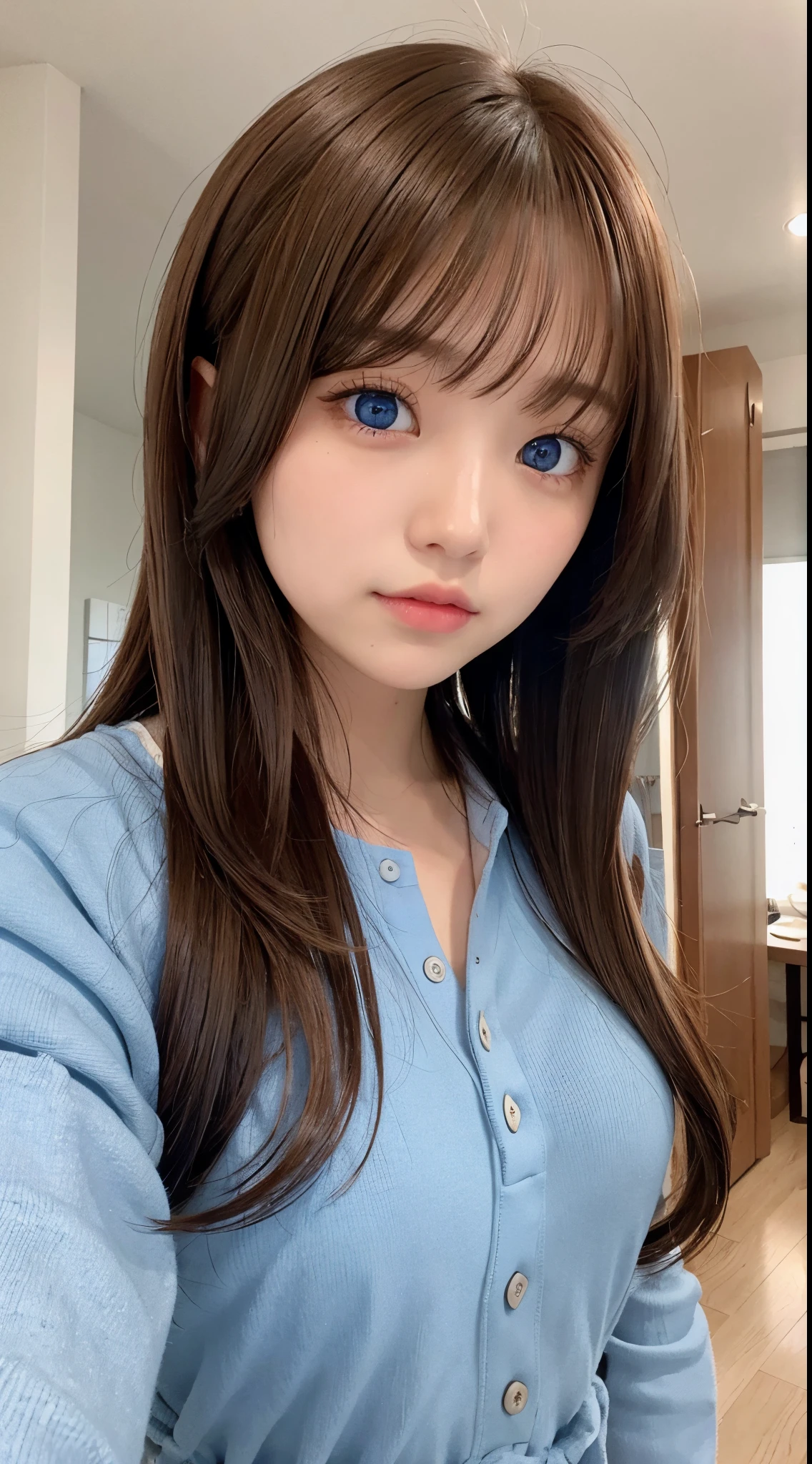 cute brown hair girl、Blue eyes