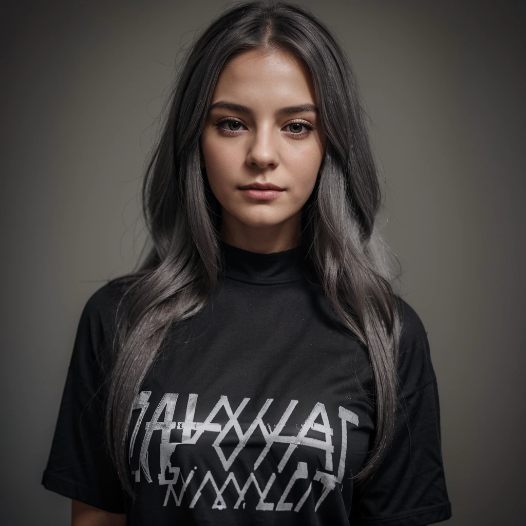 woman with long gray hair and black 5 sleev t shirtand unexpected photo , belle fille noire , soft portrait shot 8 k, une fille aux cheveux blonds, fille noire, photo of a beautiful woman, high quality portrait, beautiful girl model, beautiful model girl,