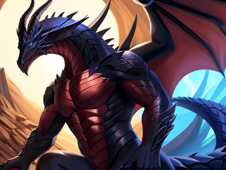 Final fantasy 14 male anthro bahamut, bahamut with huge dragon wings, masterpiece, HD, High quality. full body
