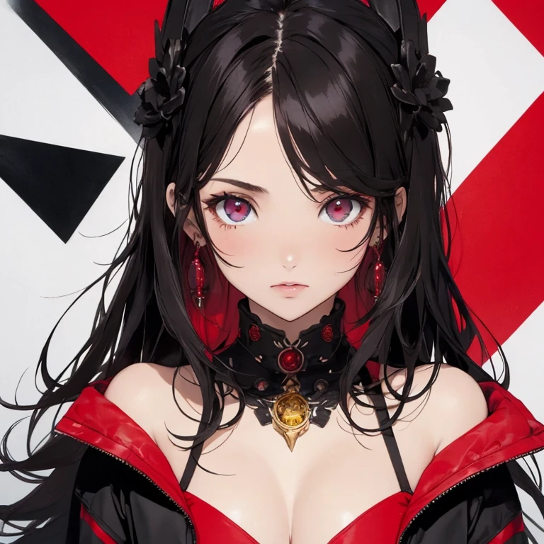 ((Black hair)),((curly fluffy hair)),((Super long hair)),((pale red eyes)),(double sleeve long sleeve clothes),(((A fluffy white dress with lots of ribbons on the chest))),((Black leather corset)),((Luxury costume with plenty of volume like a princess)),((Feeling of fatigue and weakness)),Slight red tide,(Stare at me with your mouth open),(Vampires),((long fangs)),(Yodare),(Kamimei),(((Super close-up of the face))),((Cute mascot-like black creature)),(Extra large full moon night),((Sharp eye light)),((Snake-like eyes)),((tome'i'I'm reaching out and inviting you.)),