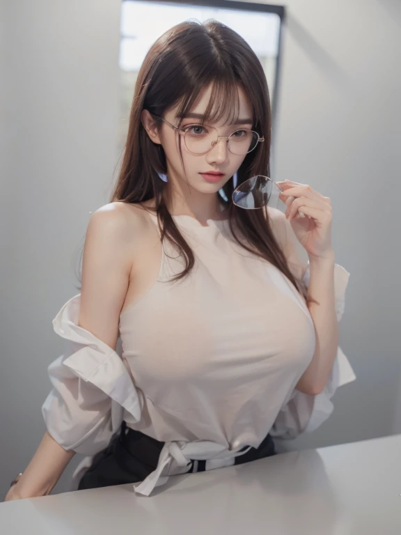 eye glass,(white shirt:1.5)
