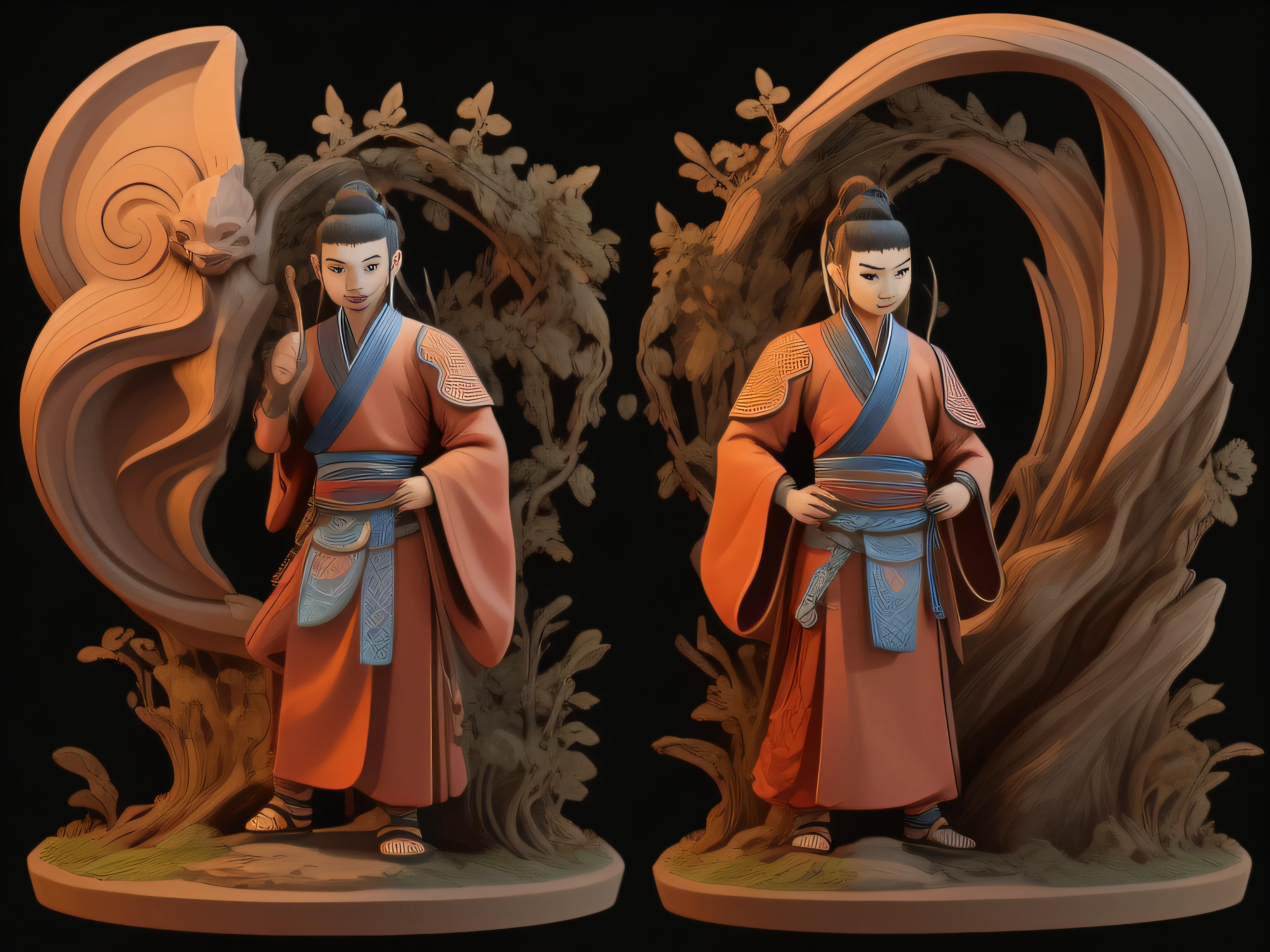 Character modeling,90° side and rear view styles,clay,male people,Cultural and creative IP design,Bai Juyi,landscape elements,lute,poetic elements,cite &cite;Jiujiang&cite; Regional Culture