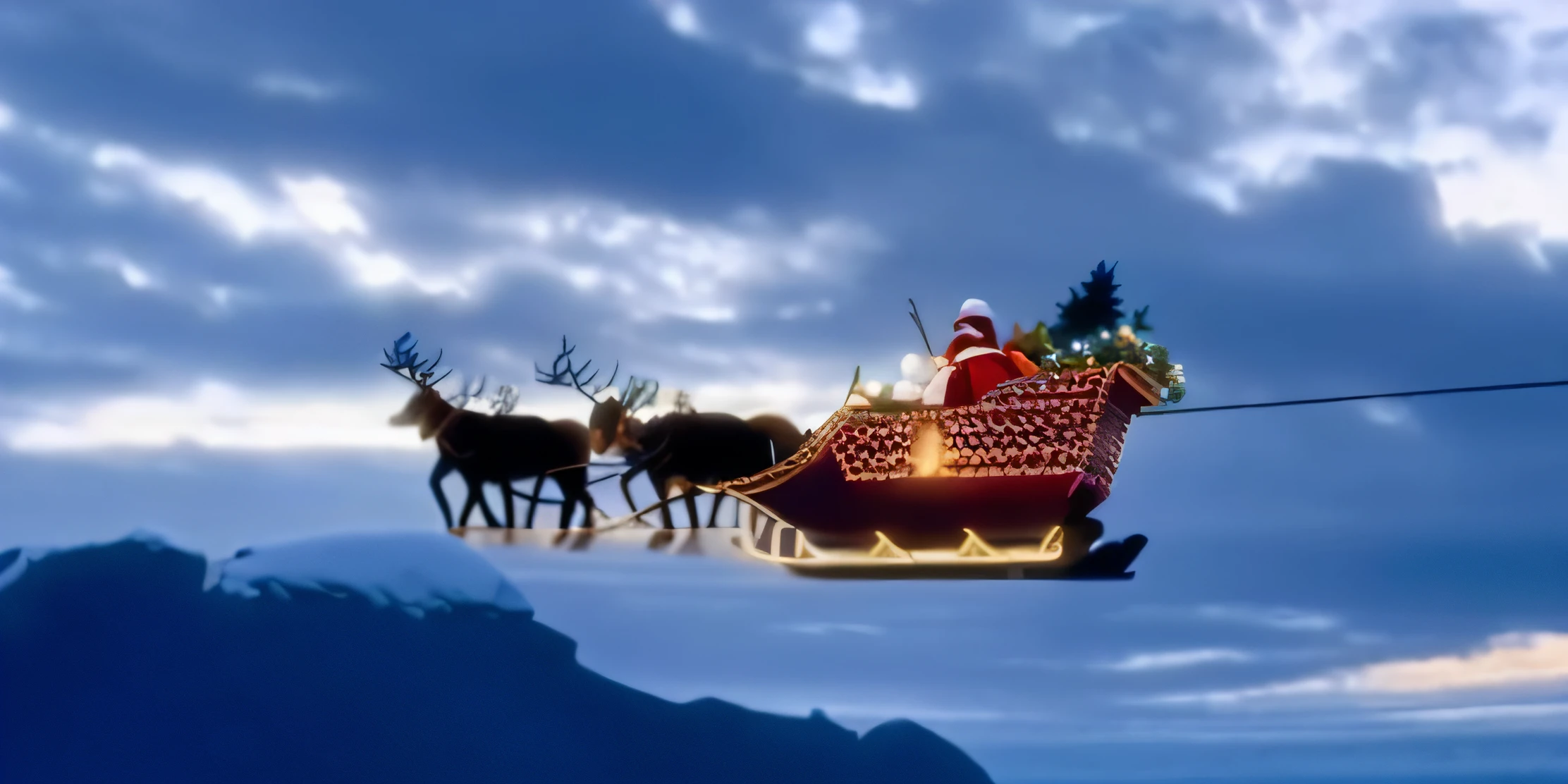Close-up of a man riding a sleigh carrying a reindeer, santa, Surreal, 🕹️ 😎 🔫 🤖 🚬, Inspired by Sylvia Sleigh, 4 0 9 6, personal profile picture, Ghost rides in the sky, video static, santa, Reindeer made of shadows, santa, screengrab