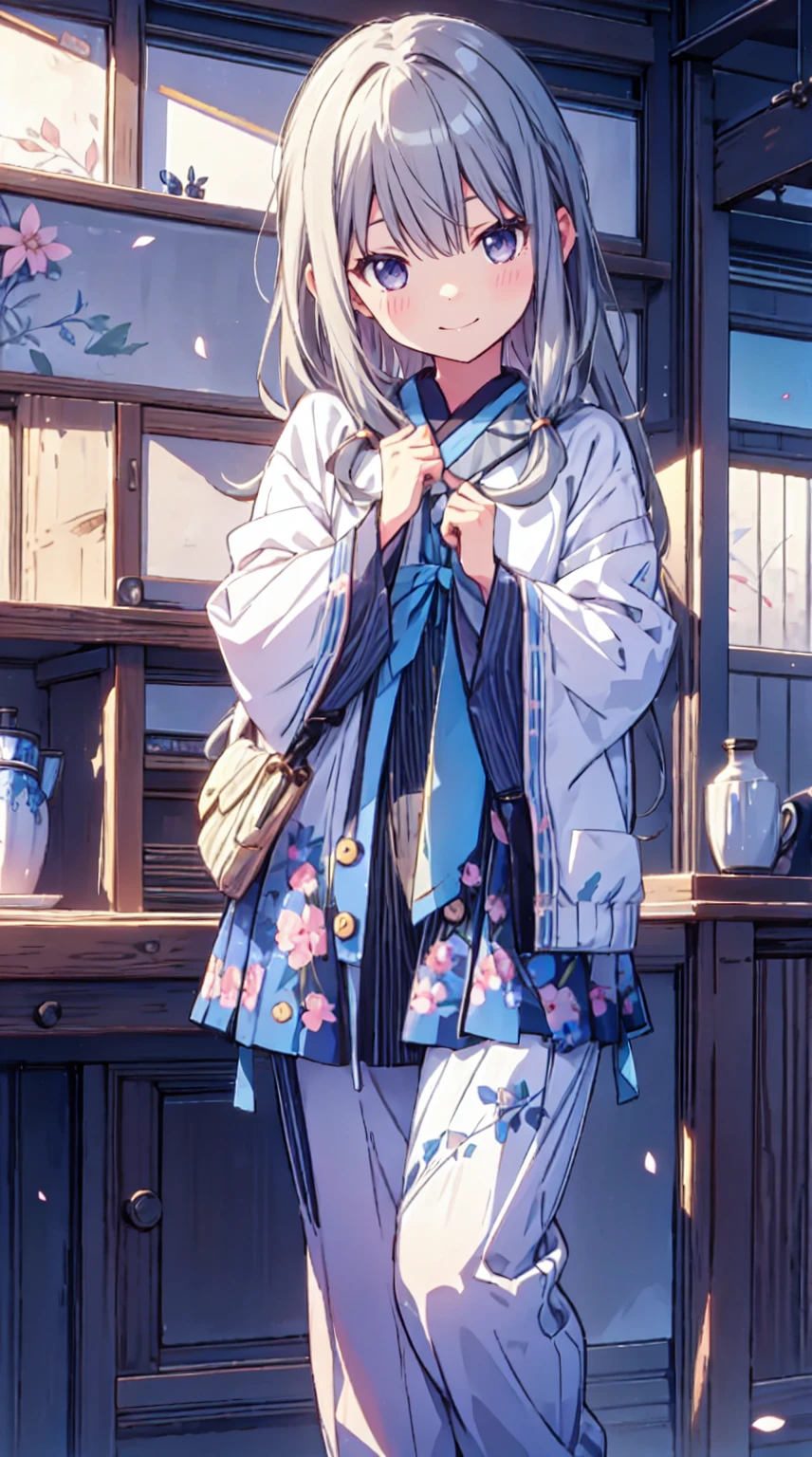 masutepiece, Best Quality,Illustration, Wallpaper, ultra -detail, 1little girl、♡、Futomo、Poses in motion、soft smiling、spring outfit
