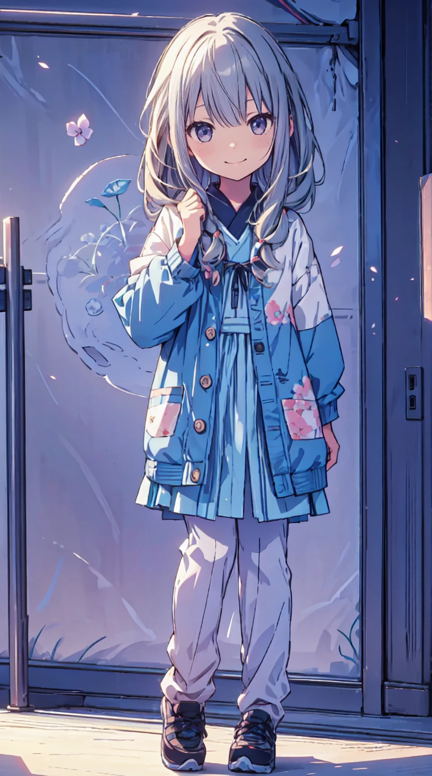 masutepiece, Best Quality,Illustration, Wallpaper, ultra -detail, 1little girl、♡、Futomo、Poses in motion、soft smiling、spring outfit