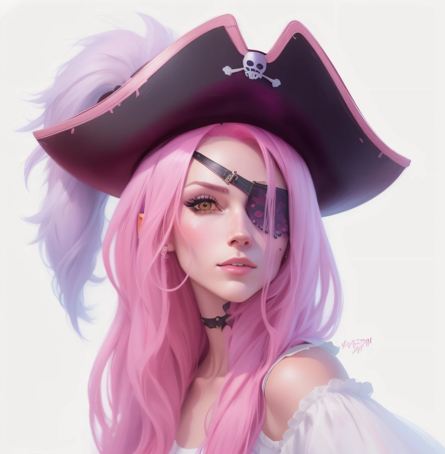 woman with pink hair and pirate hat, Puxada de cavalo 2. 5, Puxada de cavalo 1. 0, Puxada de cavalo 2. 0, HorseDraw Portrait, Cavalo Wlop, Artgerm and HorseDrew, :: Horse, HorseDraw Digital Painting, Cavalo Lois, HorseDraw vibrant pastel, Cavalo Sakimimichan, Retrato pirata