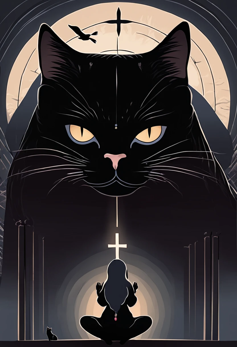 spiritual　praying person and black cat