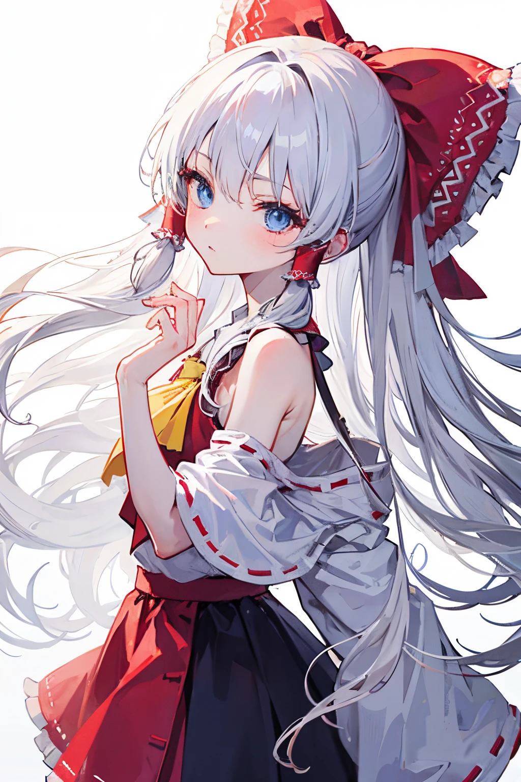 Kirisame Marisa,Hakurei Reimu,1GirlTag, blue eyes, white hair