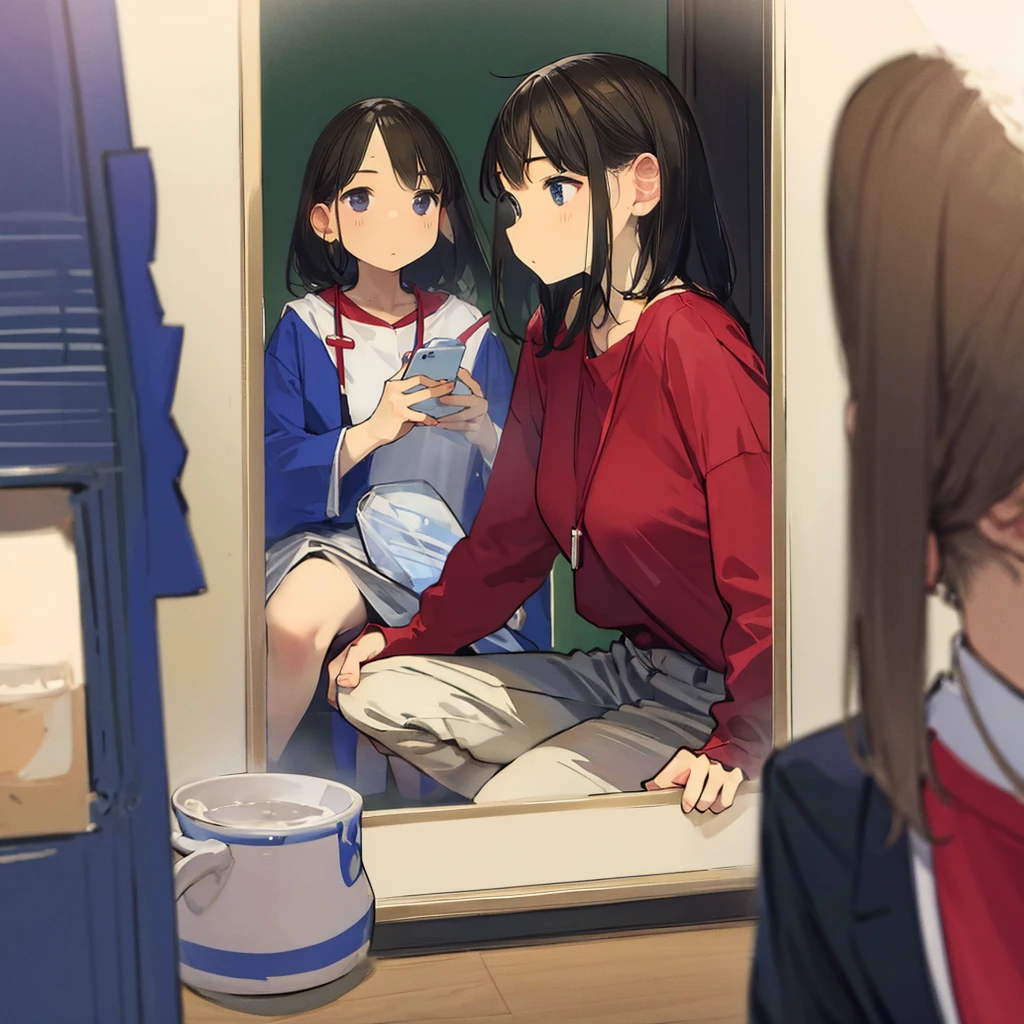 mutiple girls, optical illusion, reflections
