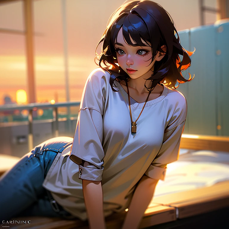 best quality, ultra-detailed, an extremely delicate and beautiful, depth of field, ultra high res, (photorealistic:1.4), a woman, medium hair, casual wear, California, (morning:1.5)