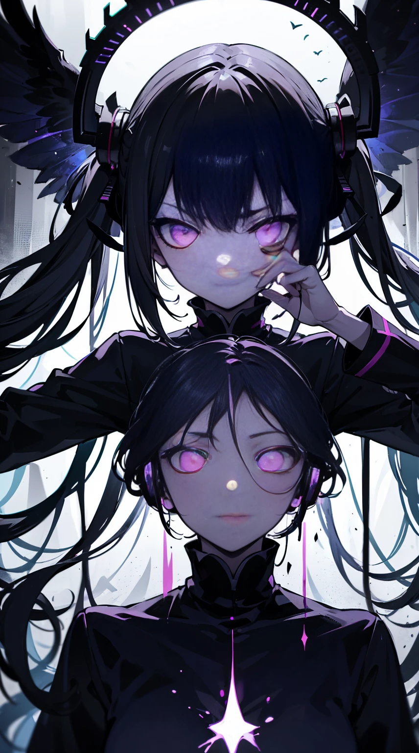 anime characters with purple hair and black hoodies, next to each other, gamoe yandere grimdark, 2d anime style, anime in fantasy style, official fanart, puce and vermilion, Fan art of jogo 2D, A little red and purple, 2d art, 2d art, not anime style, gamoe yandere, 2 d anime, zerochan art