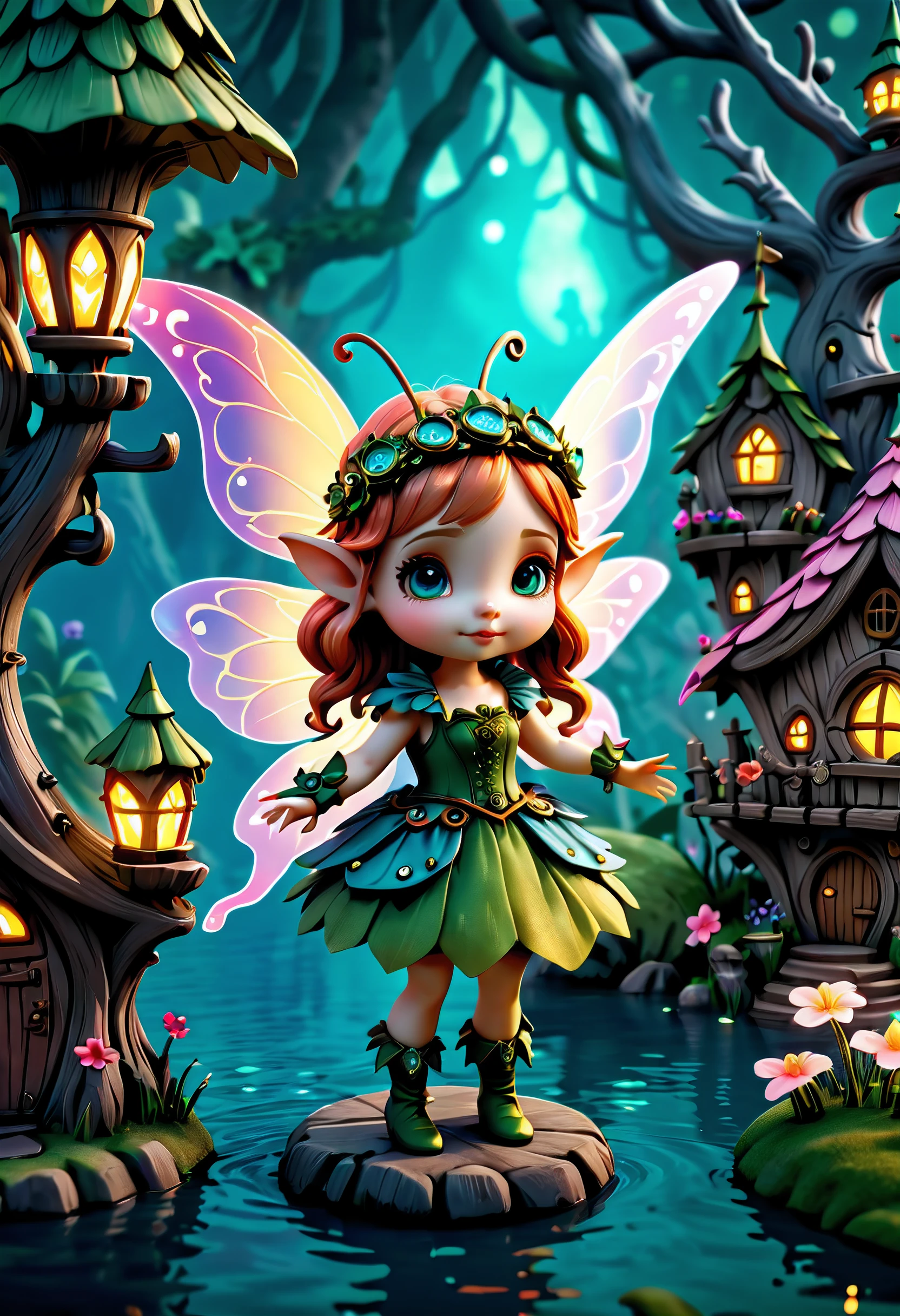 cute and cuddly fairy🧚🏻‍♀️ in the (fairy village:1.4), with aquatic steampunk augmentations extremely detailed, insanely detailed and intricate, high detail, concept art, colorful, dark philosophy, uplight, dark mode, rendered in unreal engine 5, intricate details, soft lighting, and a magical atmosphere, ambience lighting