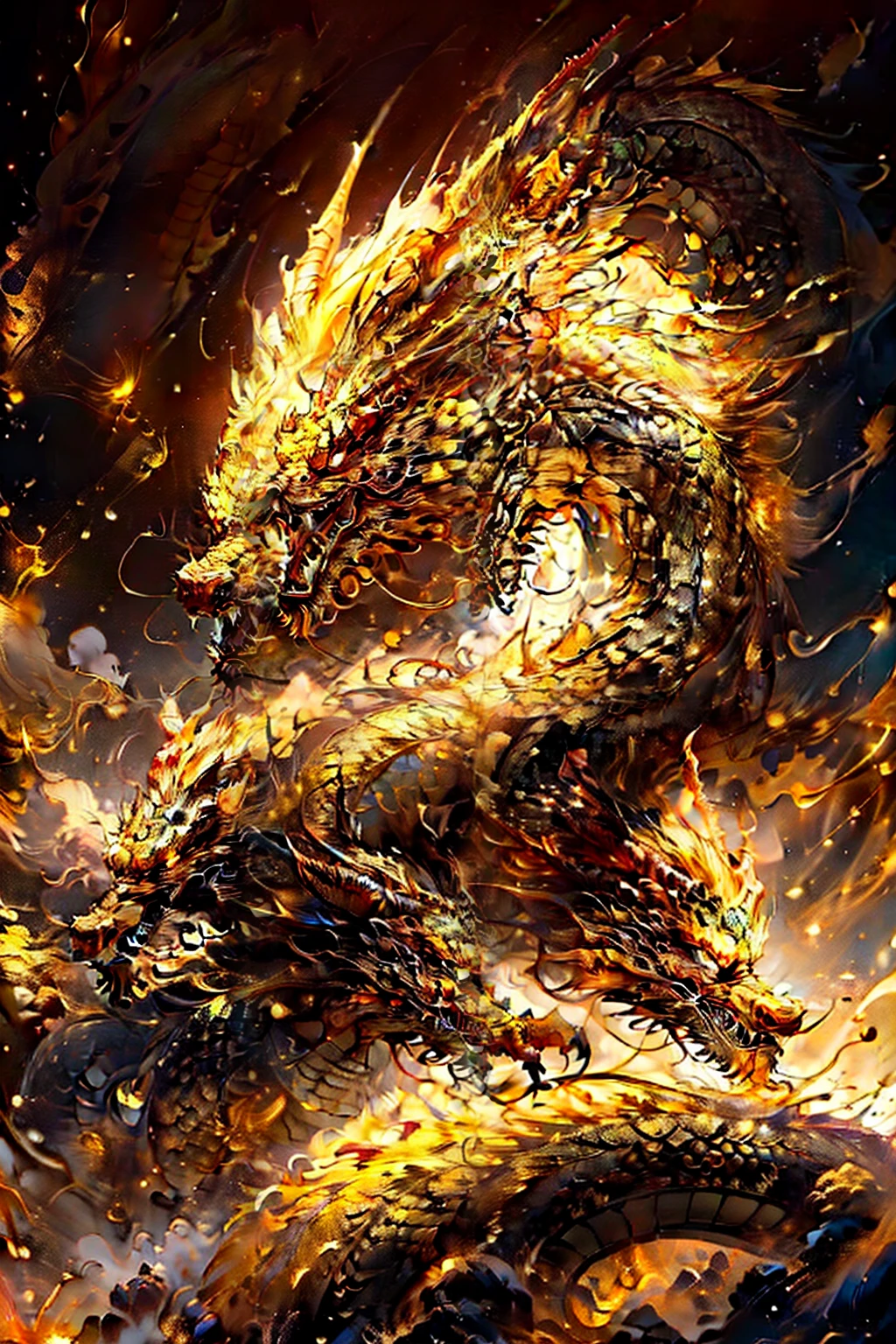 (8K, Best quality at best, tmasterpiece: 1.5), Business poster background art shape composed of golden inflatable gold, pure gold, Extreme detail: 1.5), epic gold, golden glistening, drak, golden theme, Layered composition, (With oriental dragon as background, drak, Hiryu: 1.5), Dynamic and energetic dragon, Realisticstyle, Surrounding layout, exaggeration, Book Review, virtual comparison, Color contrast,Dynamic vs. Dynamic, depth of fields, Great visual impact, winning artwork