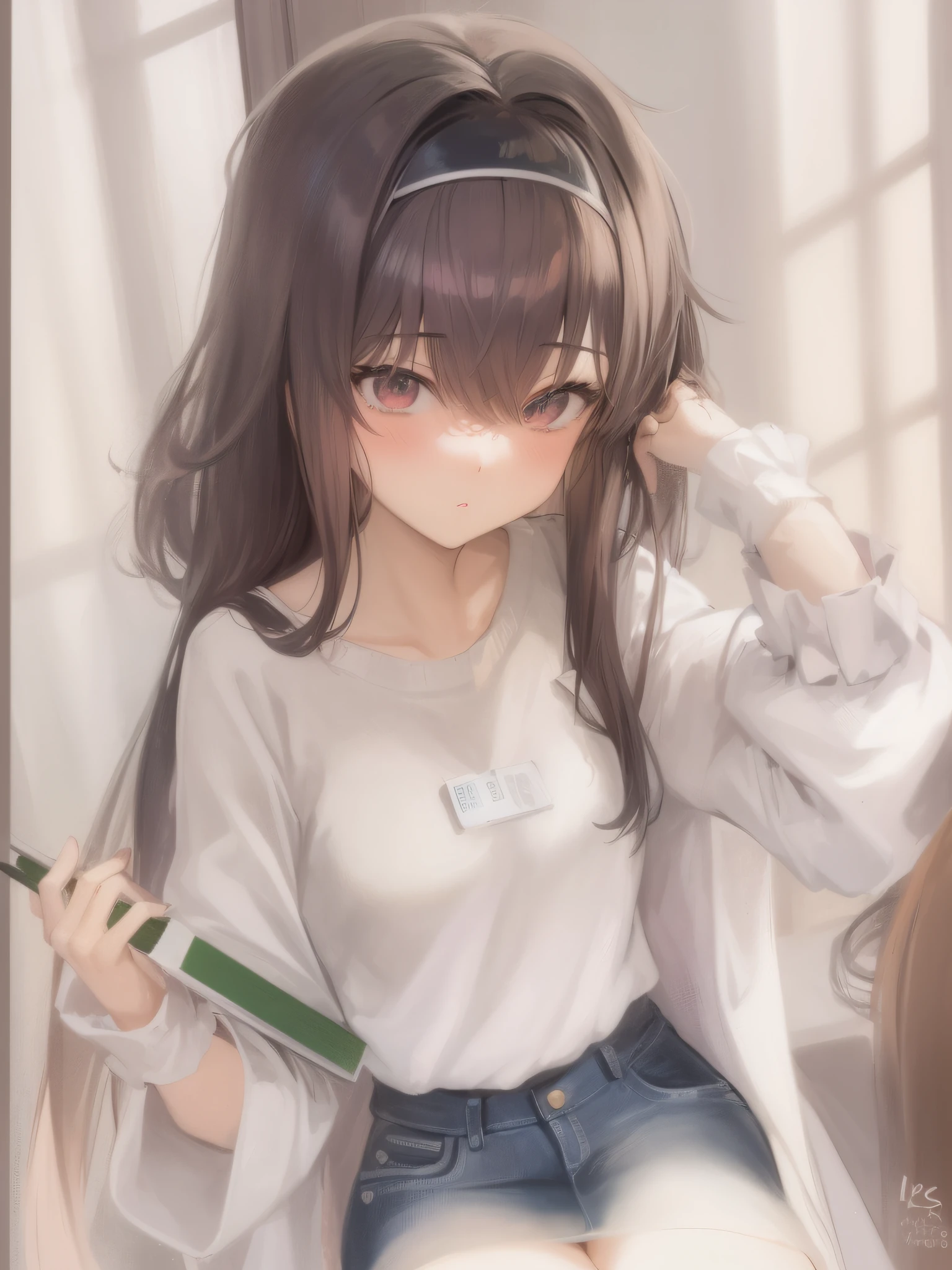 anime girl with long hair and a white shirt holding a book, cute anime girl, anime moe artstyle, anime girl, pretty anime girl, portrait anime girl, an anime girl, beautiful anime girl, attractive anime girl, portrait of an anime girl, young anime girl, portrait of cute anime girl, cute anime girl portrait, anime style 4 k, anime style portrait