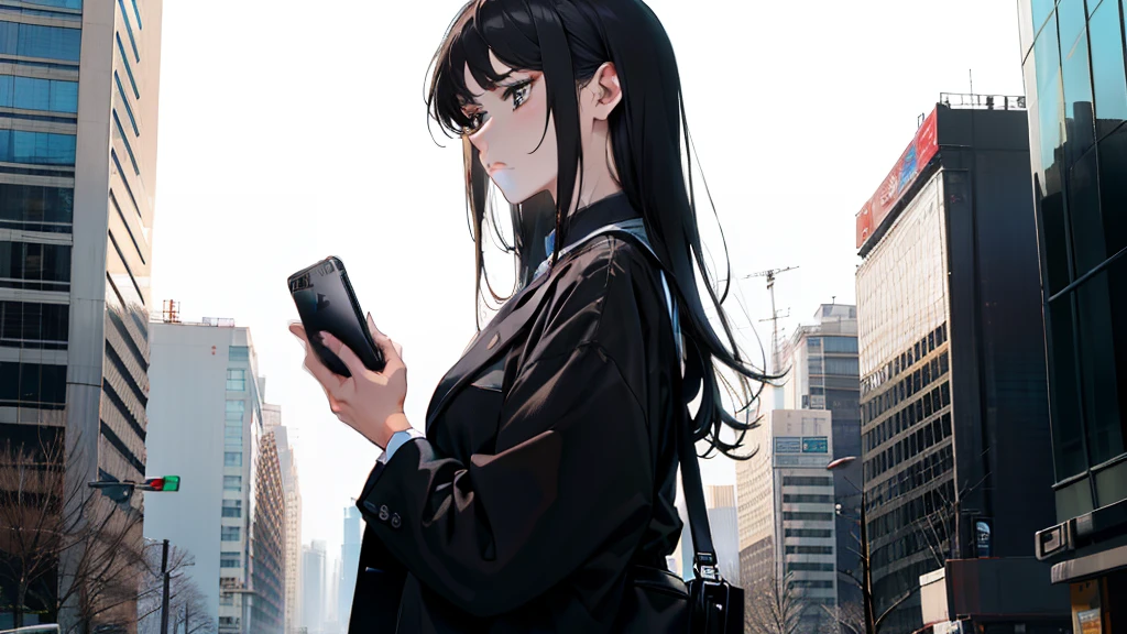 Stare at the iPhone in your hand、A 25-year-old woman with a troubled expression、I'm about to start crying..、businessman、Business suits