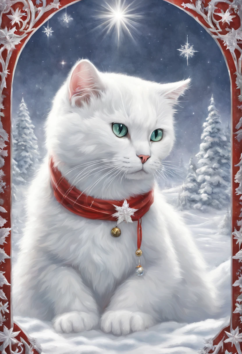 spiritual white cat prayer Christmas Eve Snow Silver World