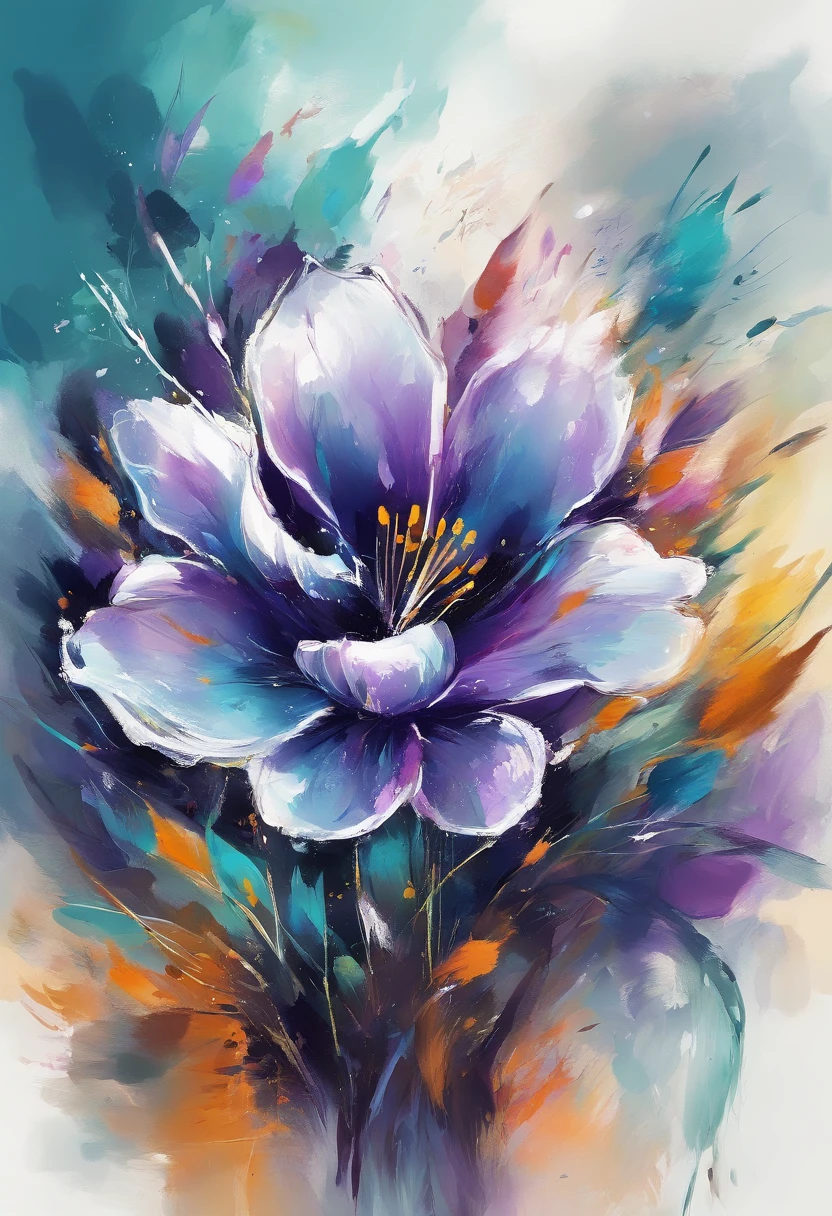 Draw an abstract painting of a single flower.,dark purple crocus flowers、use acrylic paint、Abstract artist known for his unique use of acrylic pouring, real brush strokes,aesthetic composition,Minimal style, heavy touch strokes、inward shape、Dark purple crocuses symbolize regret and repentance.、express feelings of looking back on mistakes、The main color of the work is deep blue-green........、darkly、introspective tone、Add moist compacted sand、Enhances the texture and tactile elements of your artwork, While staring at this image, oot、Interaction of color and texture、immerse yourself in an atmosphere of repentance、guided by regret、hanging flowers、distorted vision