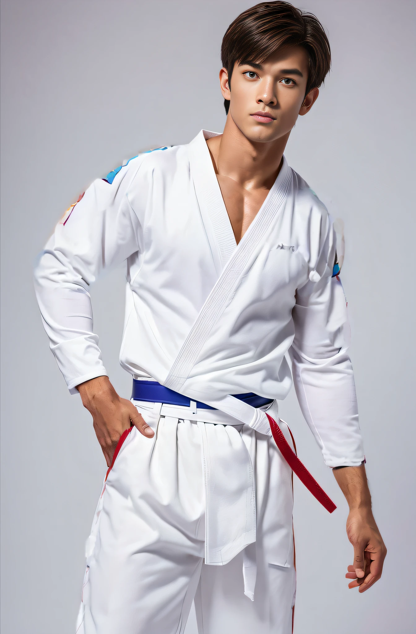 Painting a white karate uniform with natural colors