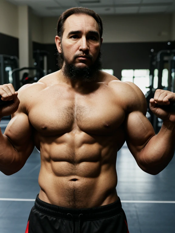 Fidel Castro, fit body, muscular, gym, half body photo