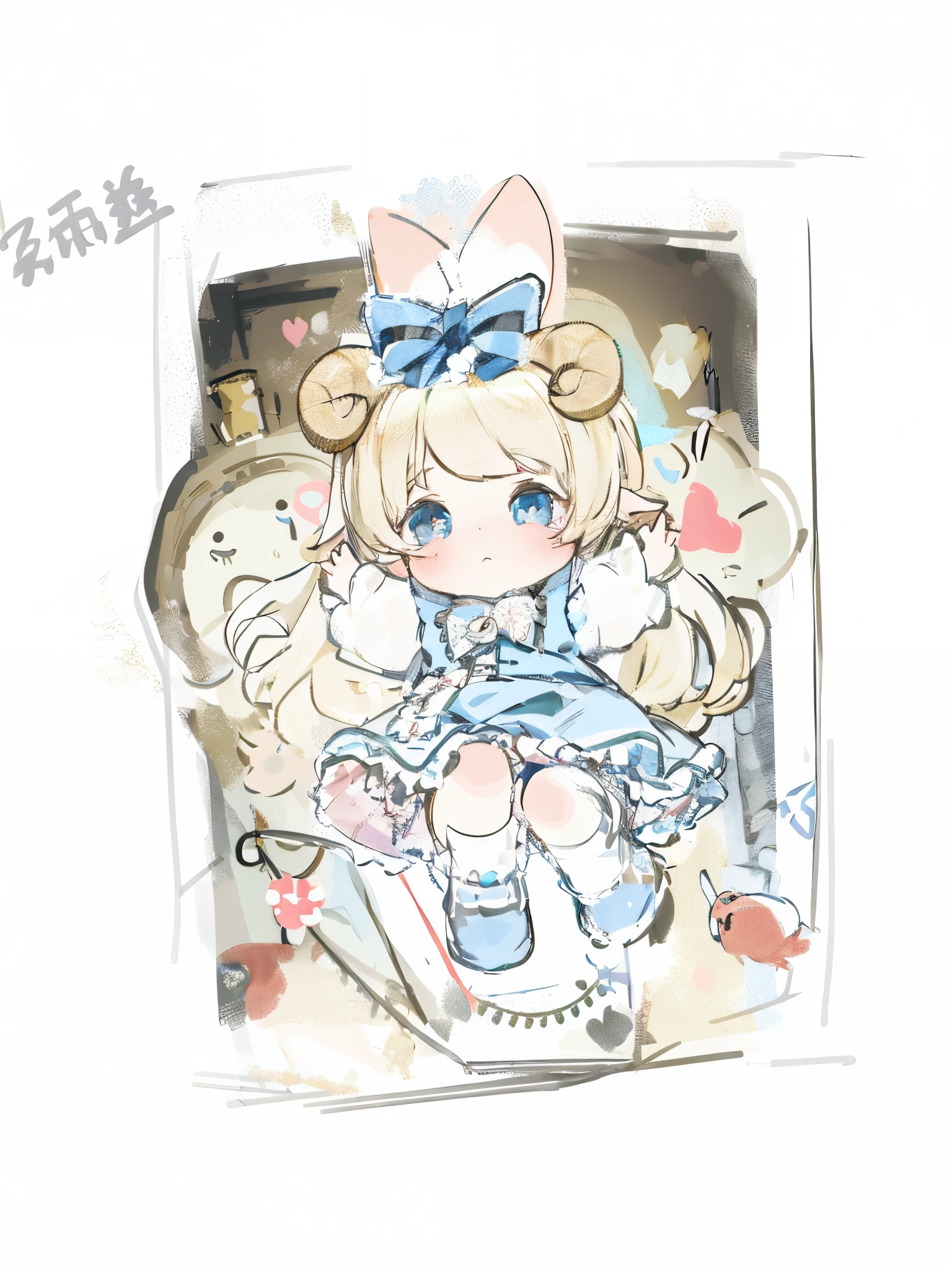 sheep horns ,Lolita prostitute , alice in the wonderland, ,lalafell,  2d，Two-dimensional，，Celluloid，k hd，lamplight，Fairy tale scenes，，structurally correct，Rich depth of field，Best quality，tmasterpiece，lamplight，Game card scene，The action  to open your arms and jump down